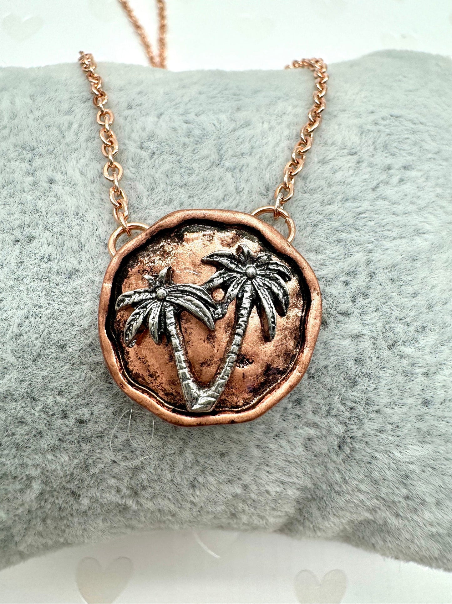 Palmetto Tree Palm Tree Tropical Style Necklace Gold, Silver, Rose Gold, or Silver with Rose Gold
