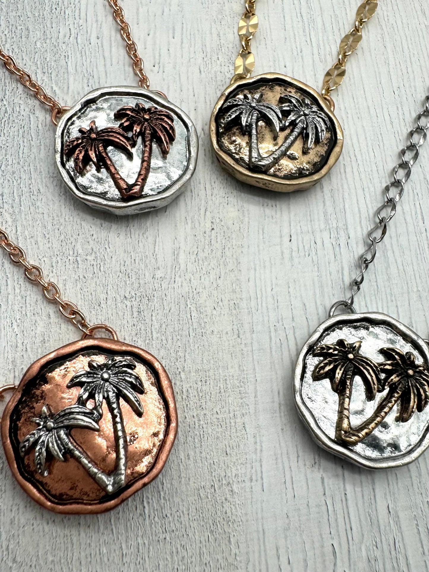 Palmetto Tree Palm Tree Tropical Style Necklace Gold, Silver, Rose Gold, or Silver with Rose Gold