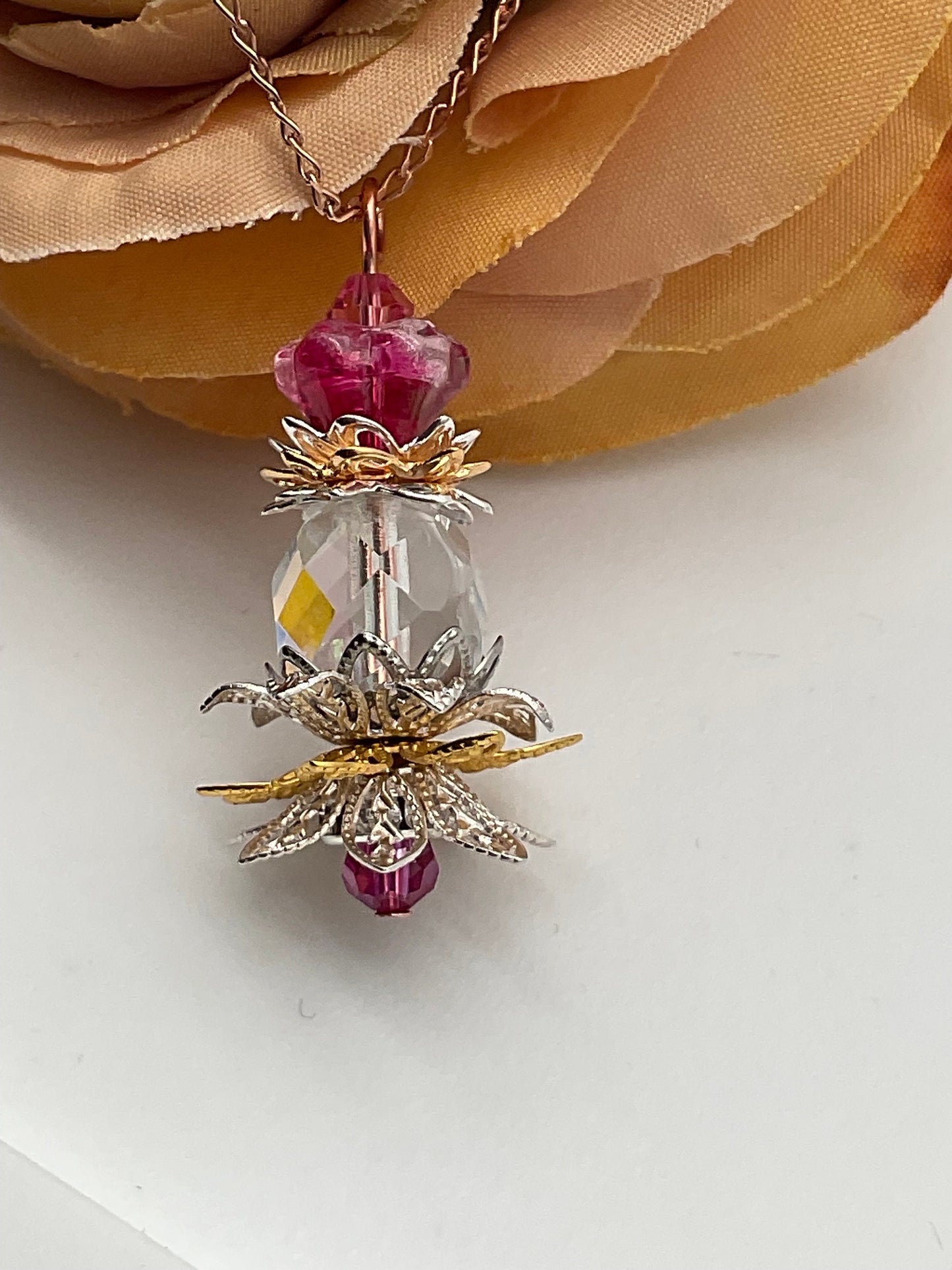 Pick - A - Pineapple Charleston Style Necklace Jewelry with Pink Accents