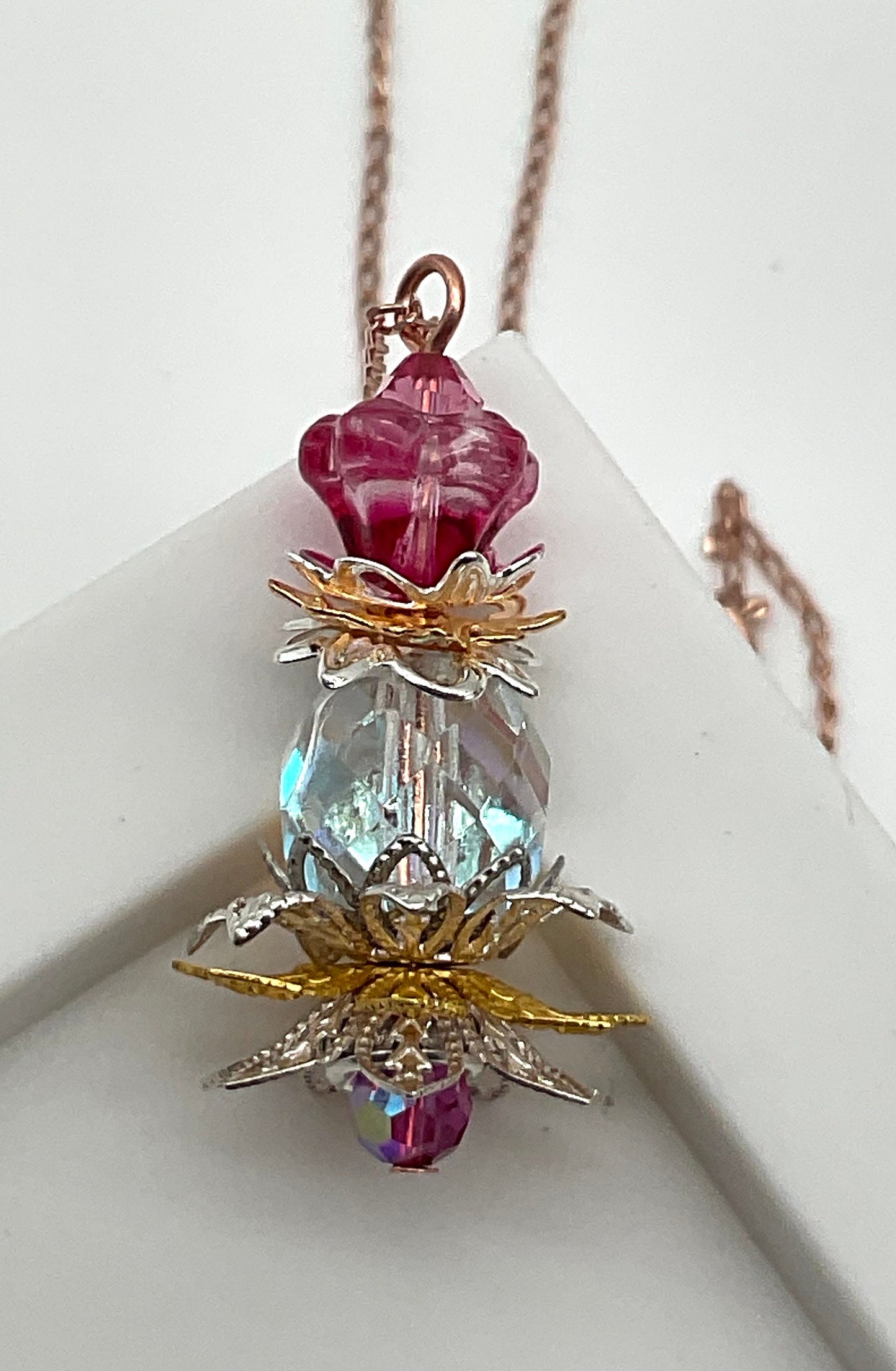 Pick - A - Pineapple Charleston Style Necklace Jewelry with Pink Accents