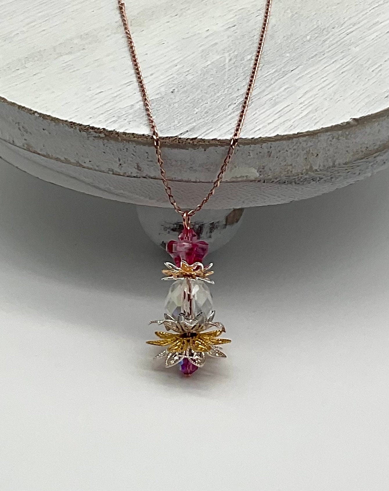 Pick - A - Pineapple Charleston Style Necklace Jewelry with Pink Accents