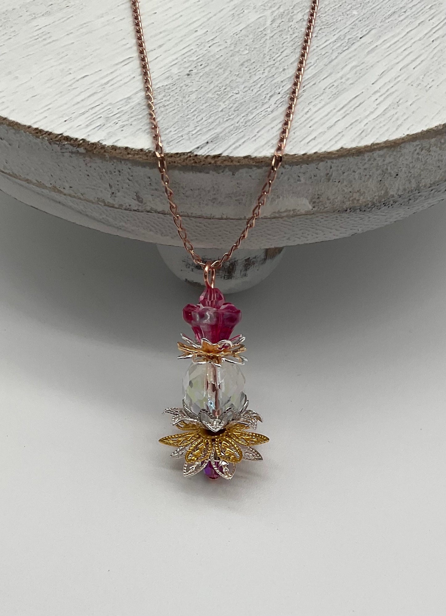 Pick - A - Pineapple Charleston Style Necklace Jewelry with Pink Accents