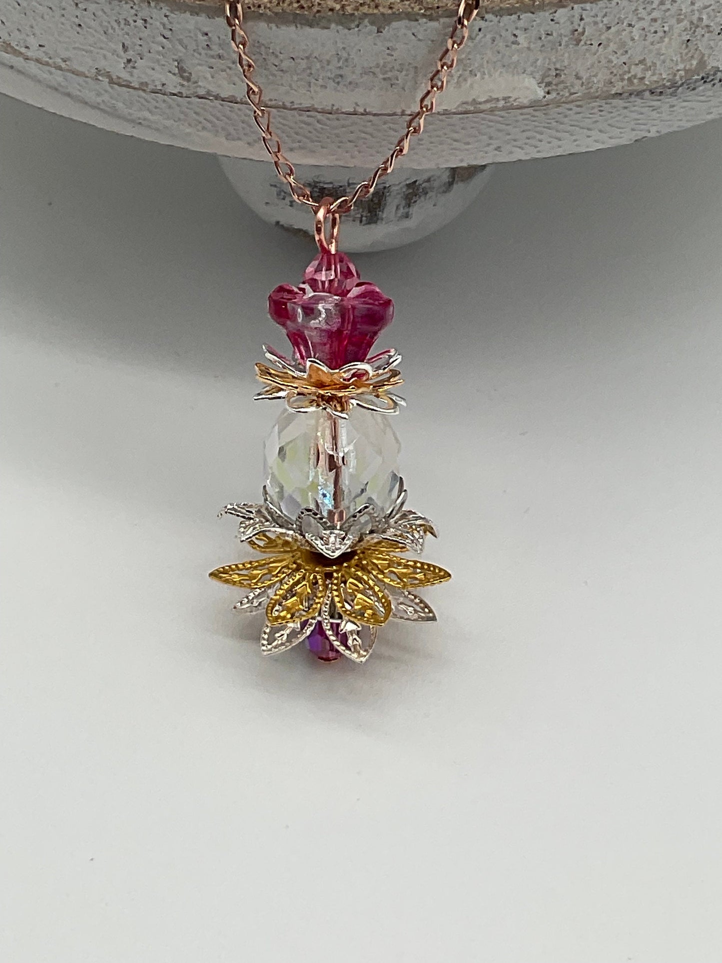 Pick - A - Pineapple Charleston Style Necklace Jewelry with Pink Accents
