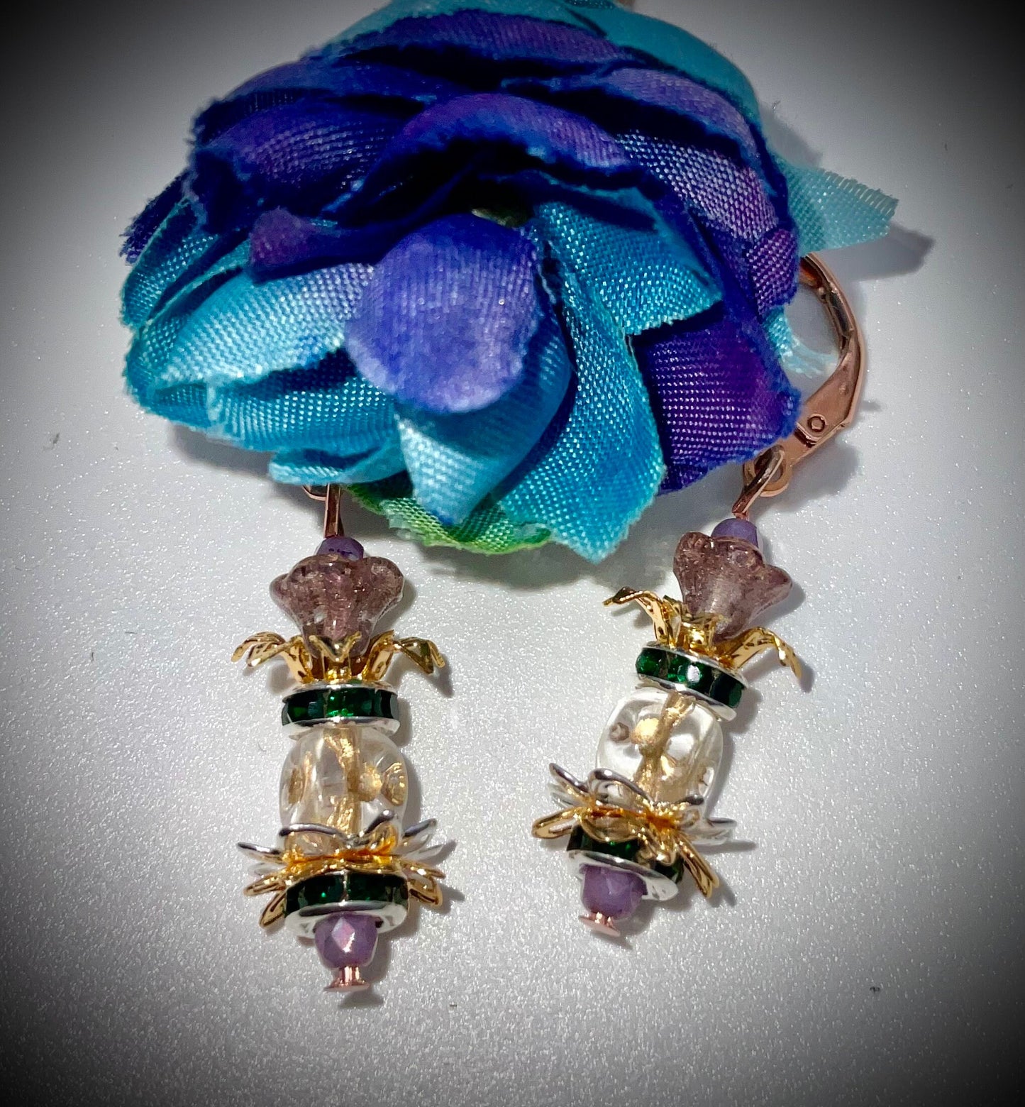 Pick - A - Pineapple Charleston Style Clear Lever Back Rose Gold Earrings - Jewelry
