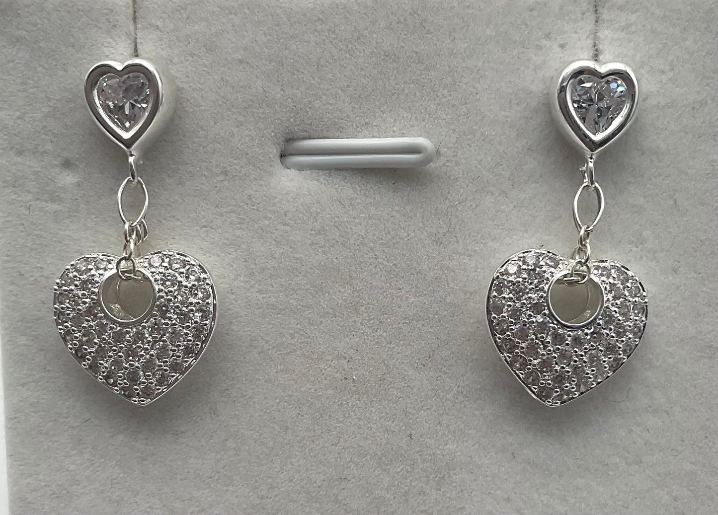Diamond Accent Heart Dangle Earrings with Silver Heart Posts - Valentine Day Gift for Her