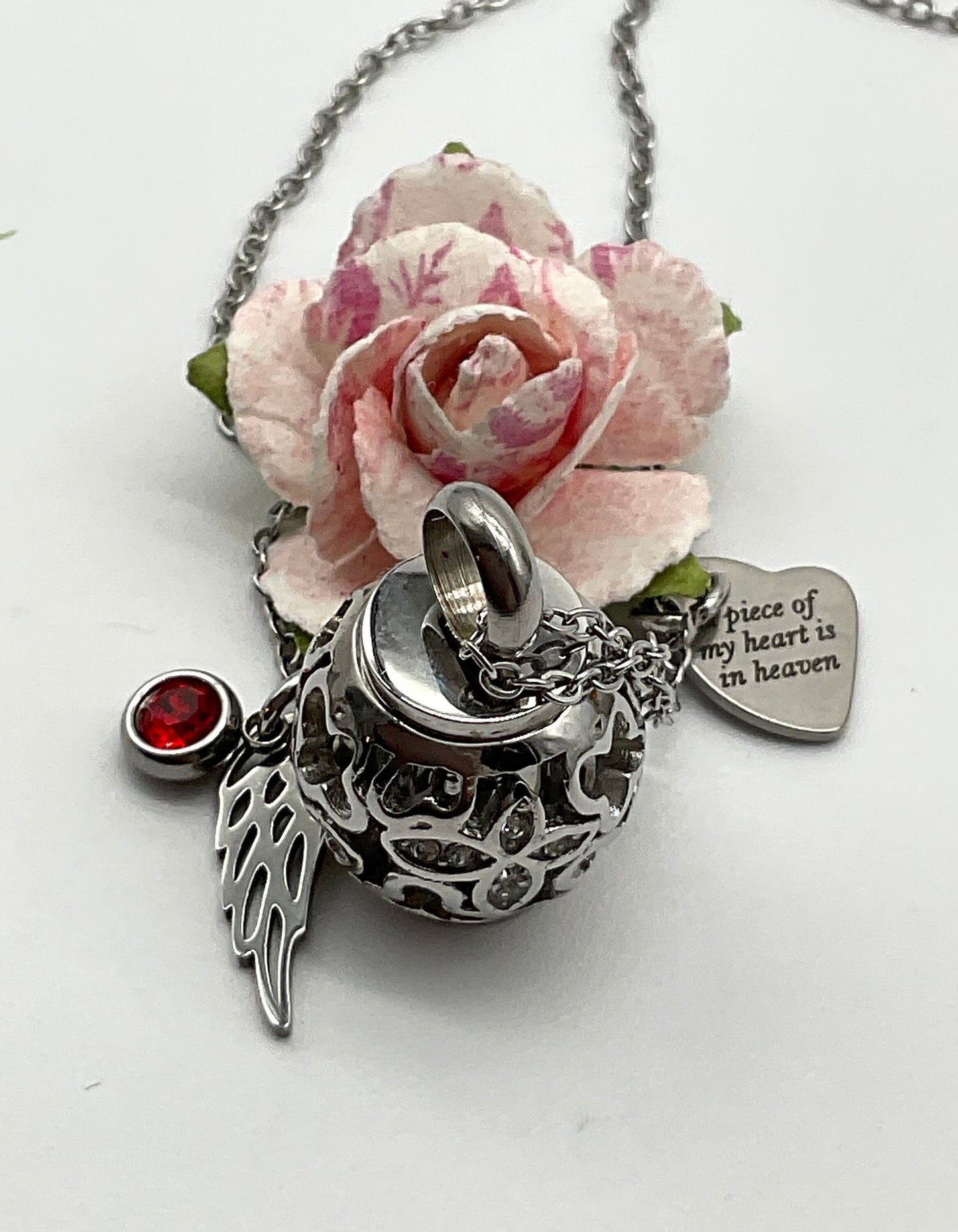 Rose Gold Ash Urn Necklace Charm Birthstone with Personalization for Male or Female Funeral Memorial
