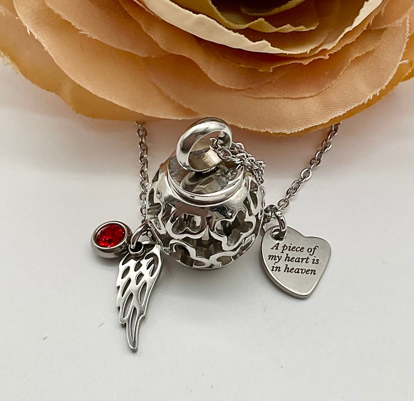 Rose Gold Ash Urn Necklace Charm Birthstone with Personalization for Male or Female Funeral Memorial