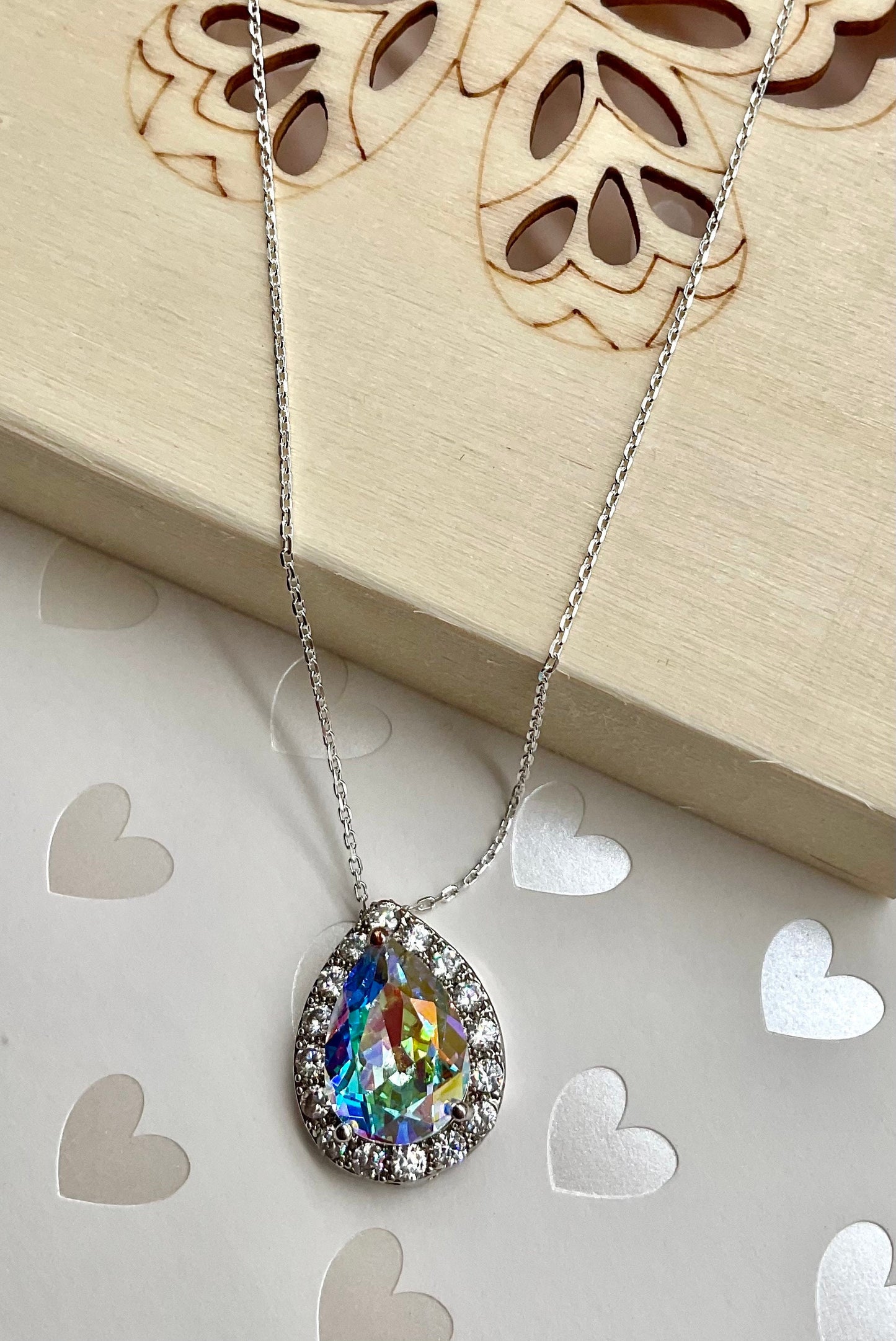 Preciosa Crystal Passions Blue Pear Shaped Pendant on a 925 Sterling Silver 18” Necklace