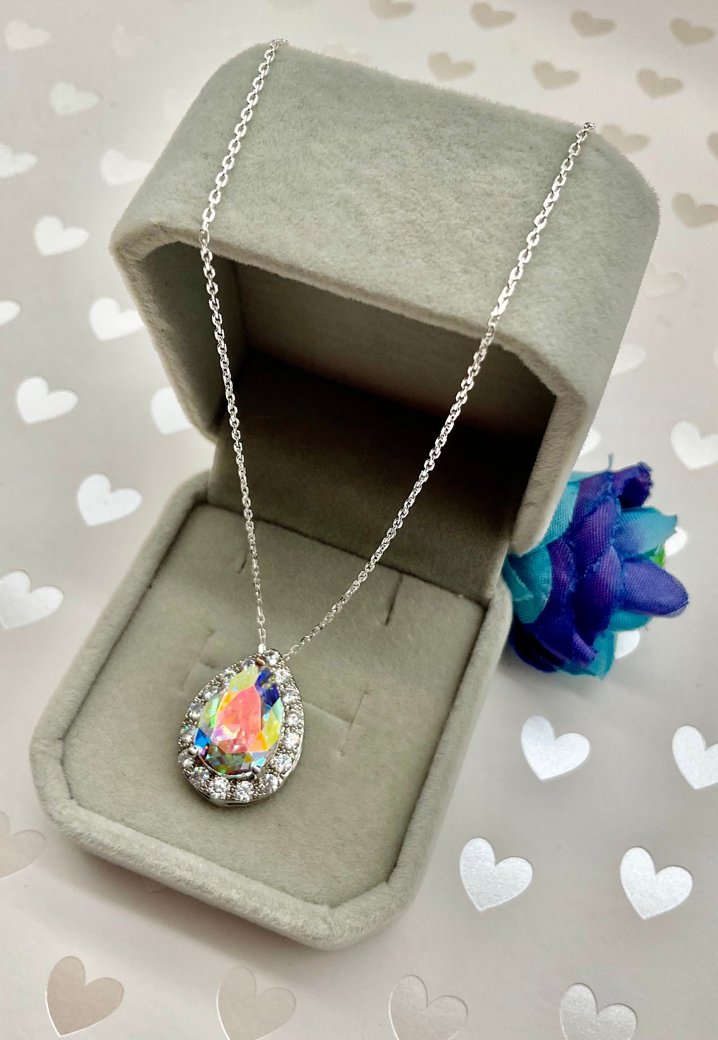 Preciosa Crystal Passions Blue Pear Shaped Pendant on a 925 Sterling Silver 18” Necklace