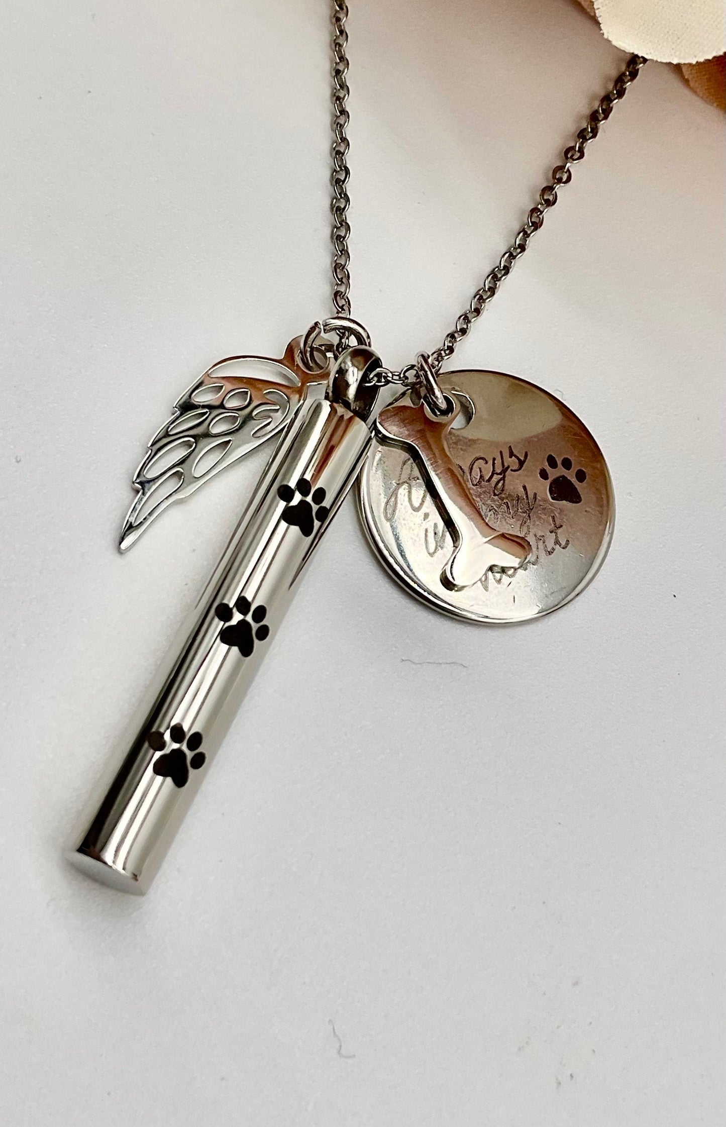 Silver Ash Urn Necklace for Pet Dog - Cat Memorial Necklace Jewelry