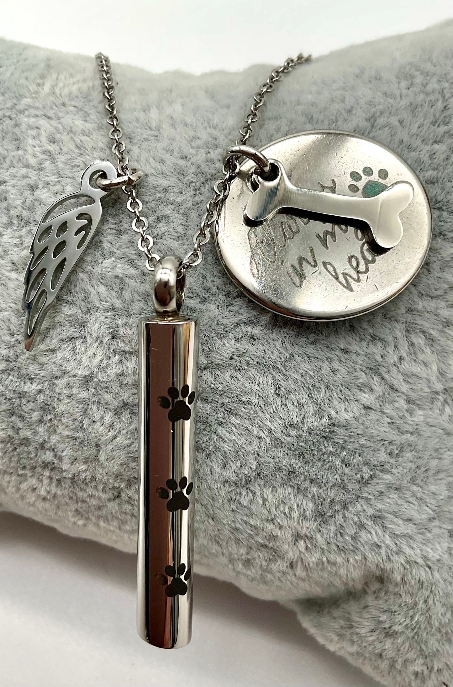 Silver Ash Urn Necklace for Pet Dog - Cat Memorial Necklace Jewelry