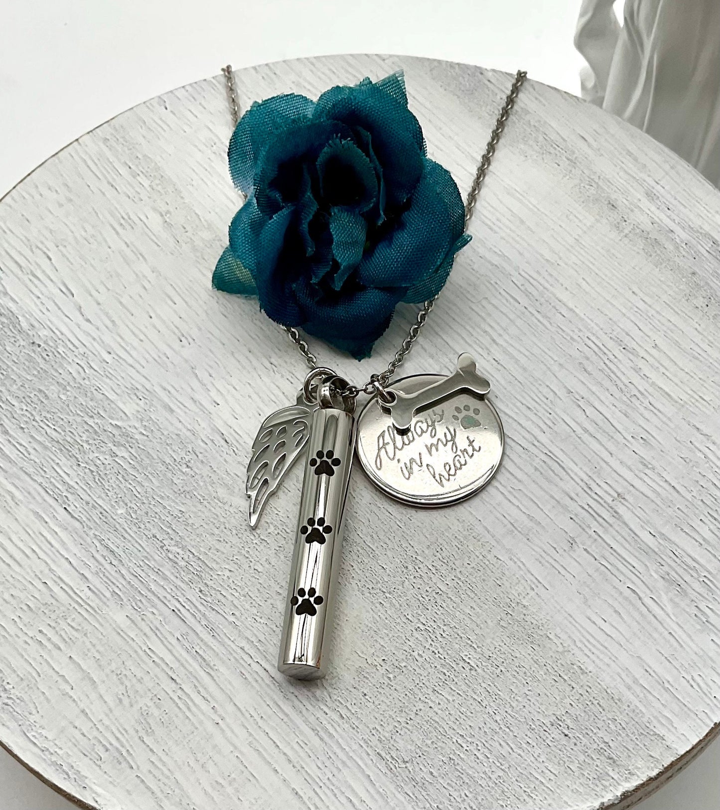 Silver Ash Urn Necklace for Pet Dog - Cat Memorial Necklace Jewelry