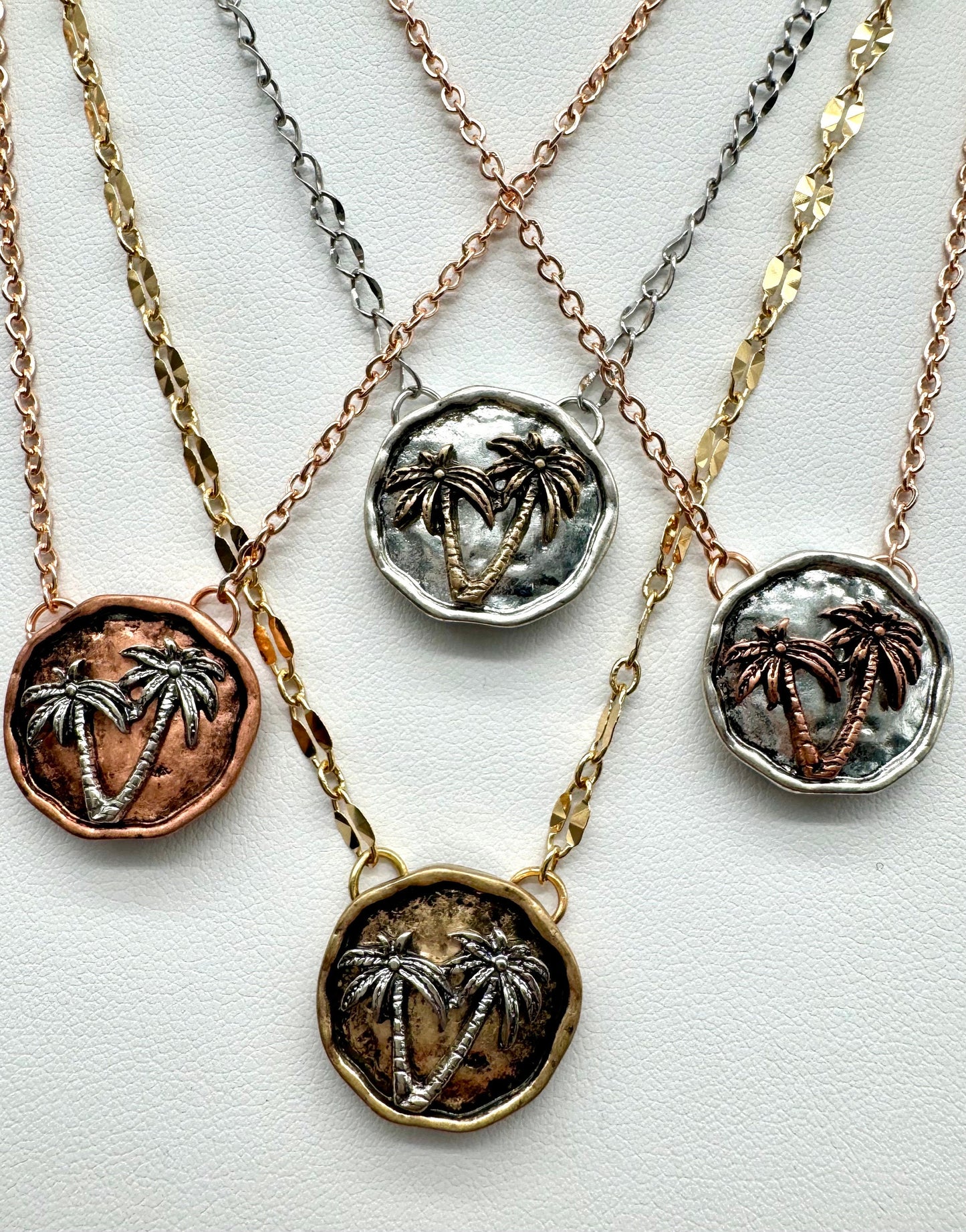 Palmetto Tree Palm Tree Tropical Style Necklace Gold, Silver, Rose Gold, or Silver with Rose Gold