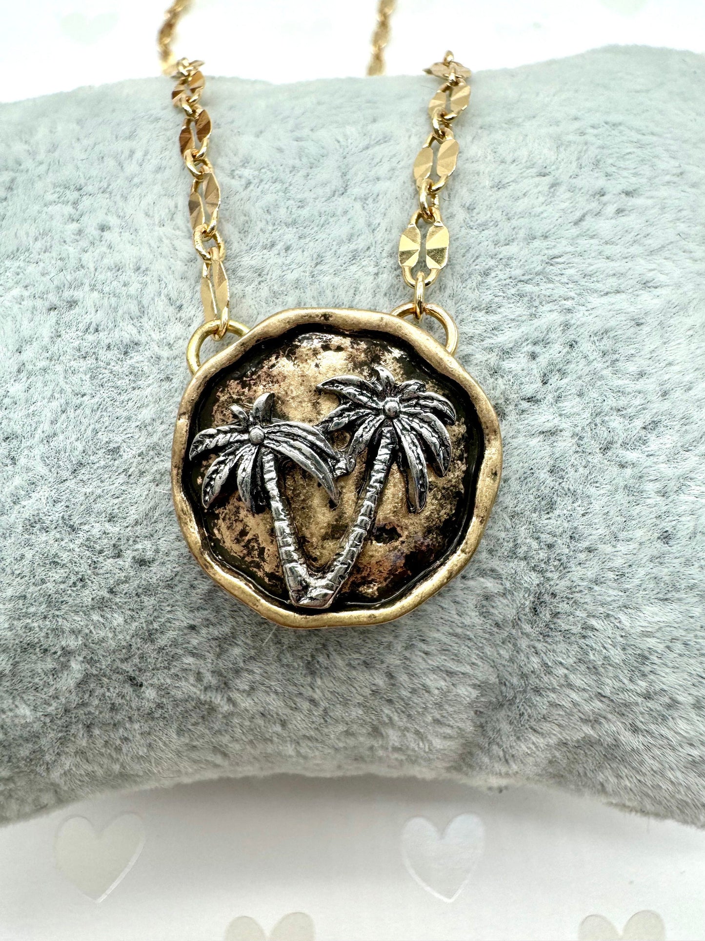 Palmetto Tree Palm Tree Tropical Style Necklace Gold, Silver, Rose Gold, or Silver with Rose Gold