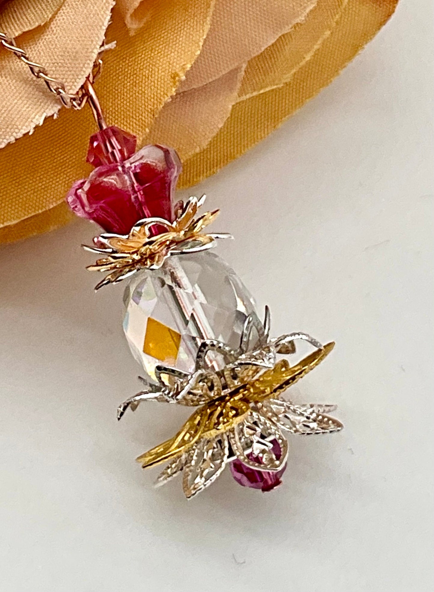 Pick - A - Pineapple Charleston Style Necklace Jewelry with Pink Accents