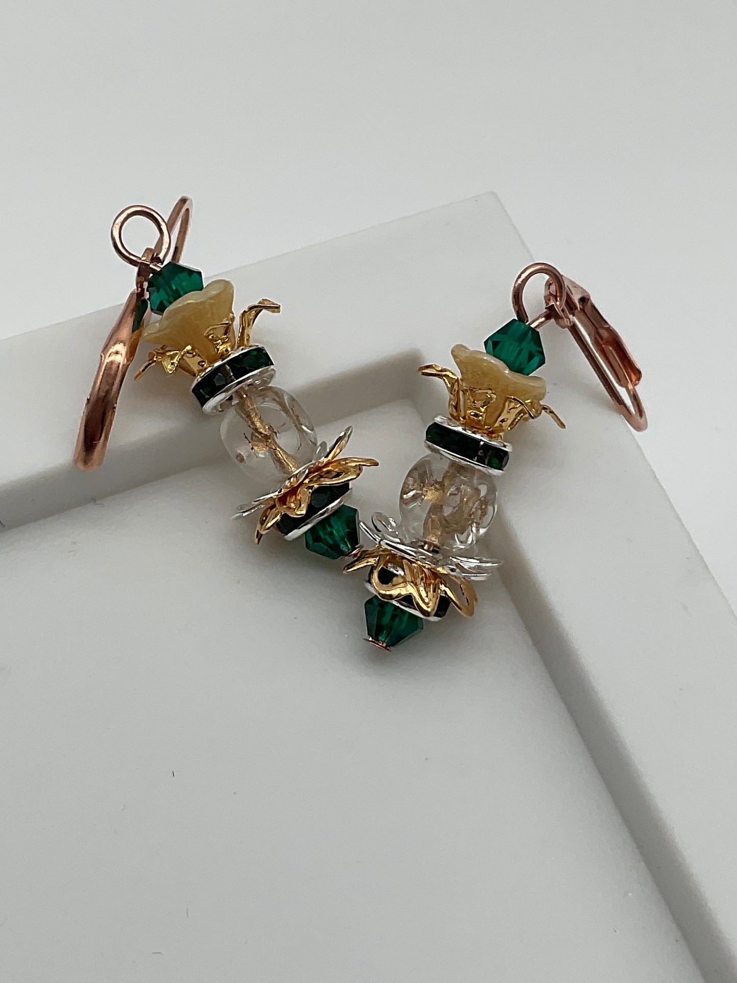 Pick - A - Pineapple Charleston Style Clear Lever Back Rose Gold Earrings - Jewelry