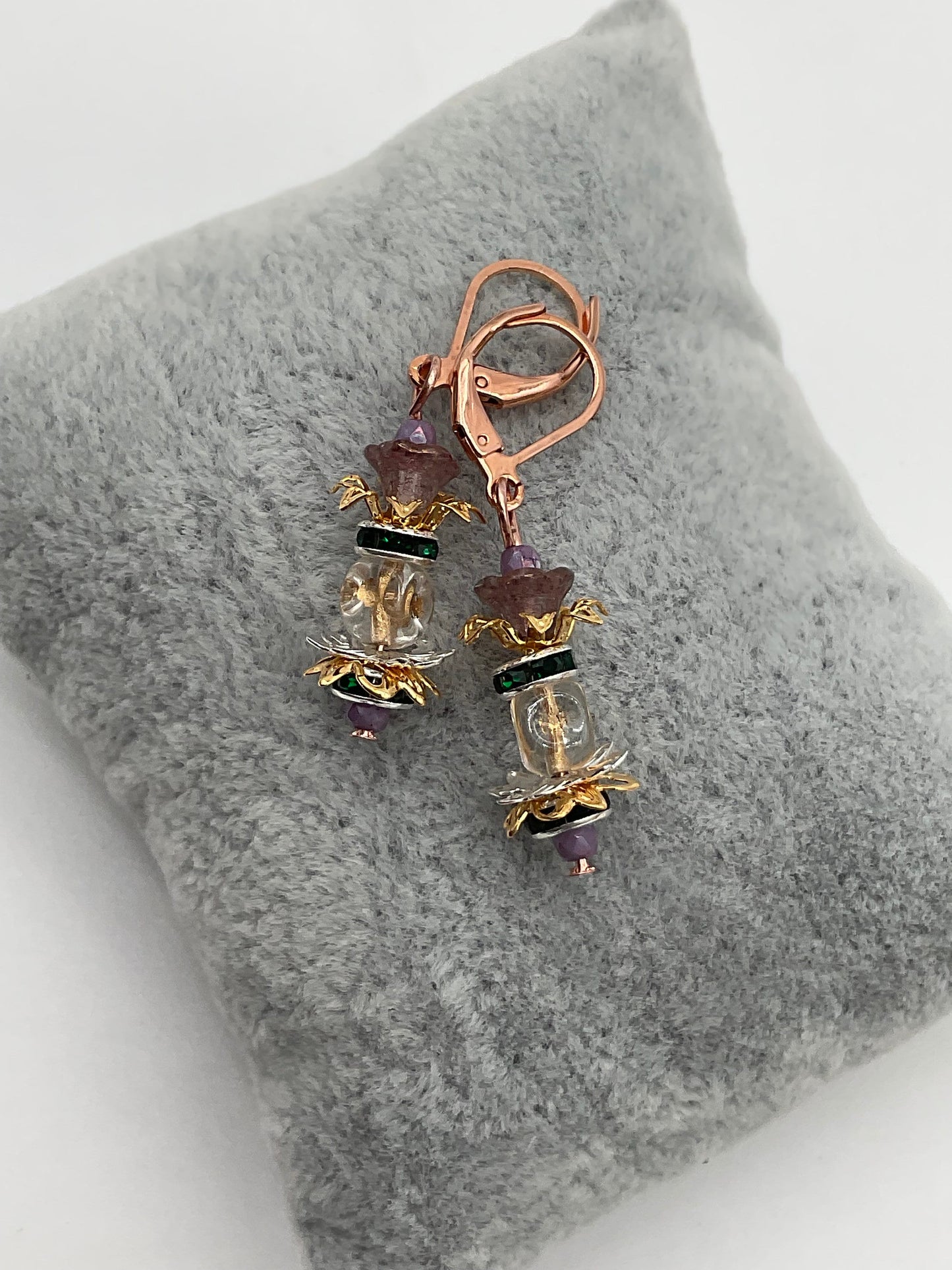 Pick - A - Pineapple Charleston Style Clear Lever Back Rose Gold Earrings - Jewelry
