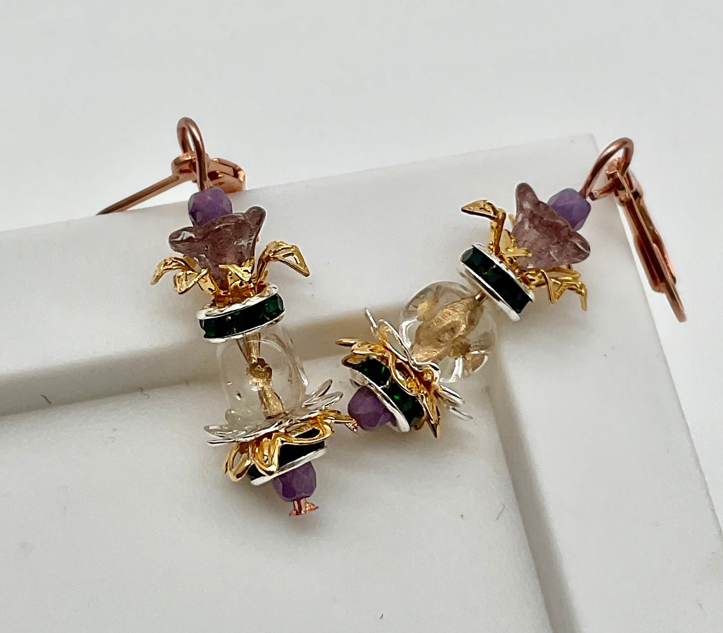 Pick - A - Pineapple Charleston Style Clear Lever Back Rose Gold Earrings - Jewelry