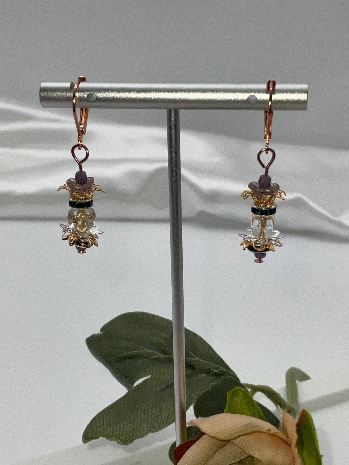 Pick - A - Pineapple Charleston Style Clear Lever Back Rose Gold Earrings - Jewelry