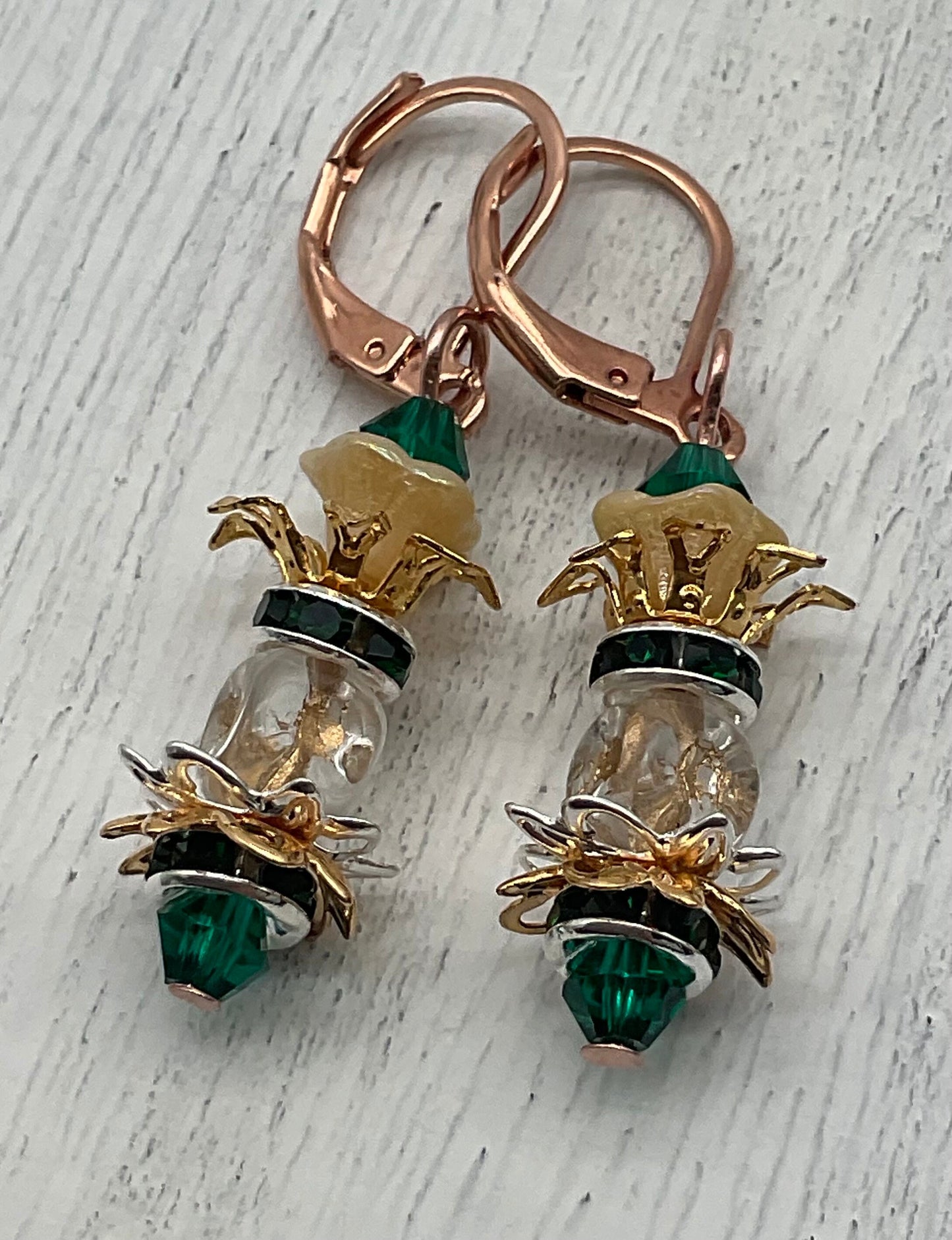 Pick - A - Pineapple Charleston Style Clear Lever Back Rose Gold Earrings - Jewelry