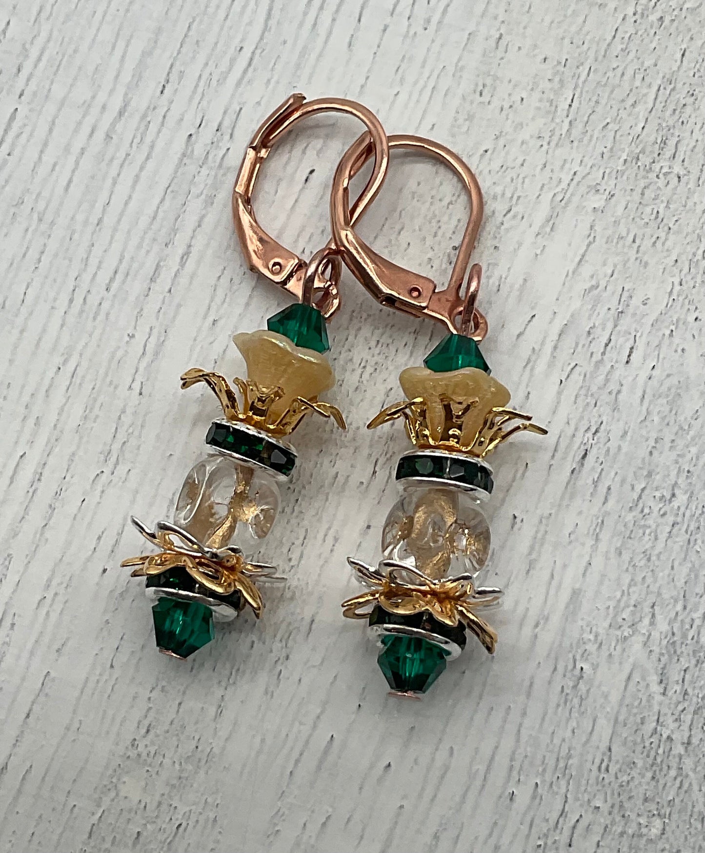 Pick - A - Pineapple Charleston Style Clear Lever Back Rose Gold Earrings - Jewelry