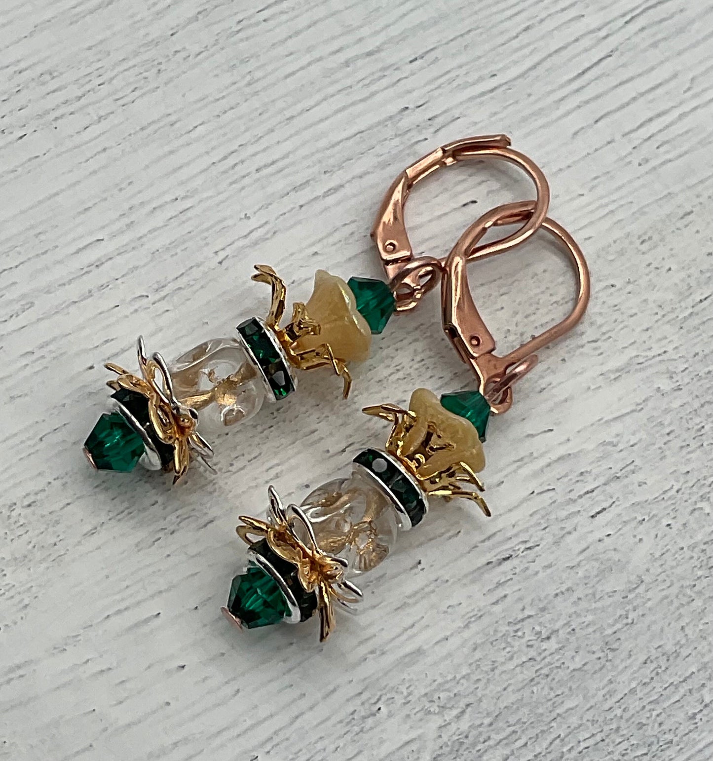 Pick - A - Pineapple Charleston Style Clear Lever Back Rose Gold Earrings - Jewelry