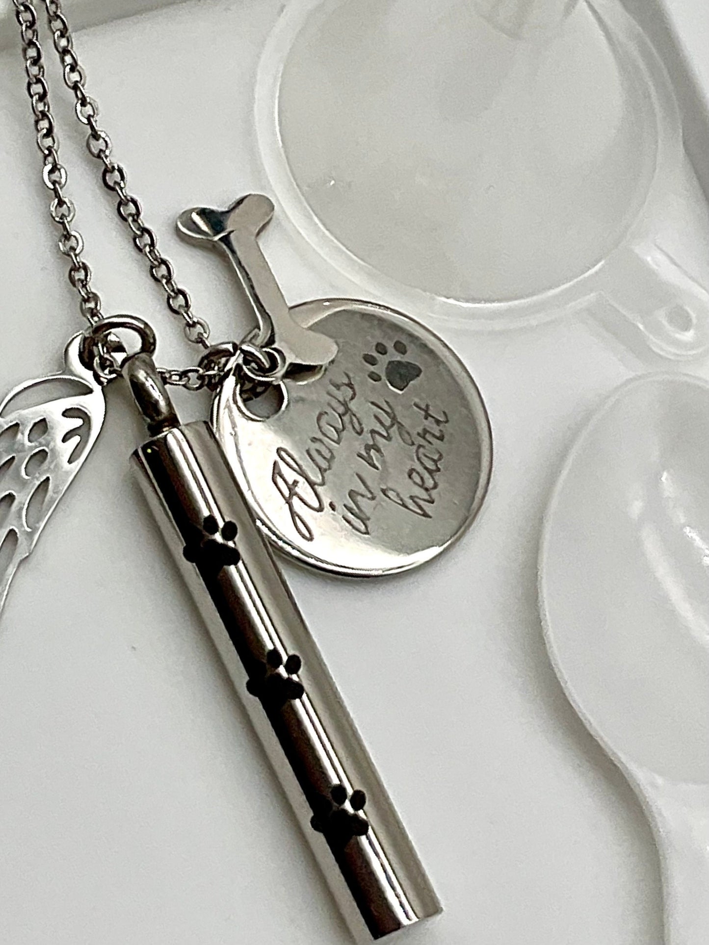 Silver Ash Urn Necklace for Pet Dog - Cat Memorial Necklace Jewelry