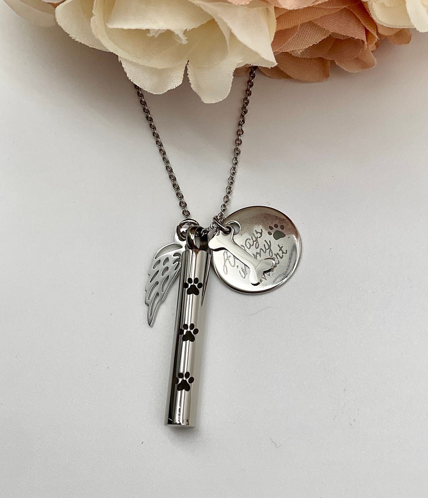 Silver Ash Urn Necklace for Pet Dog - Cat Memorial Necklace Jewelry