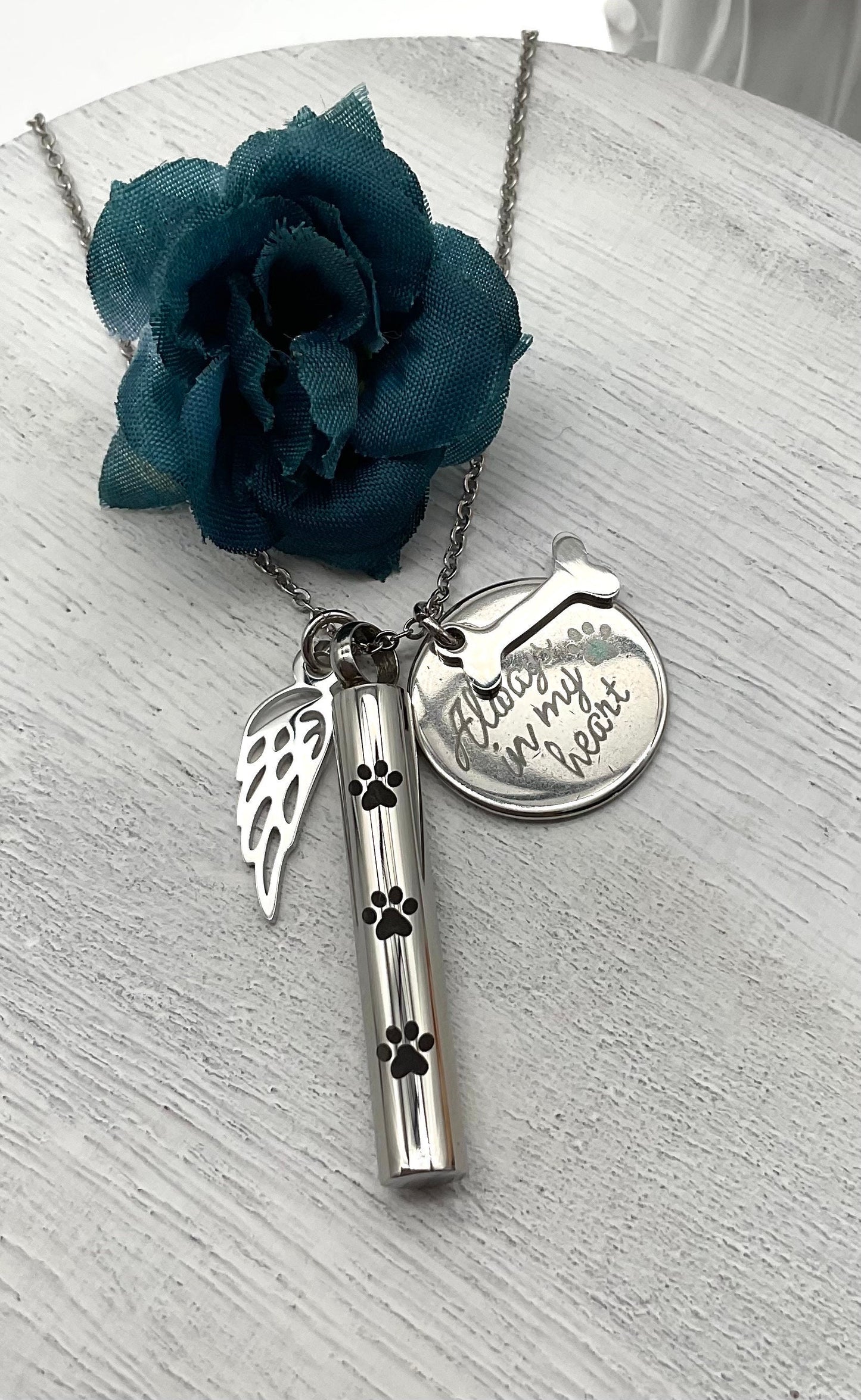 Silver Ash Urn Necklace for Pet Dog - Cat Memorial Necklace Jewelry