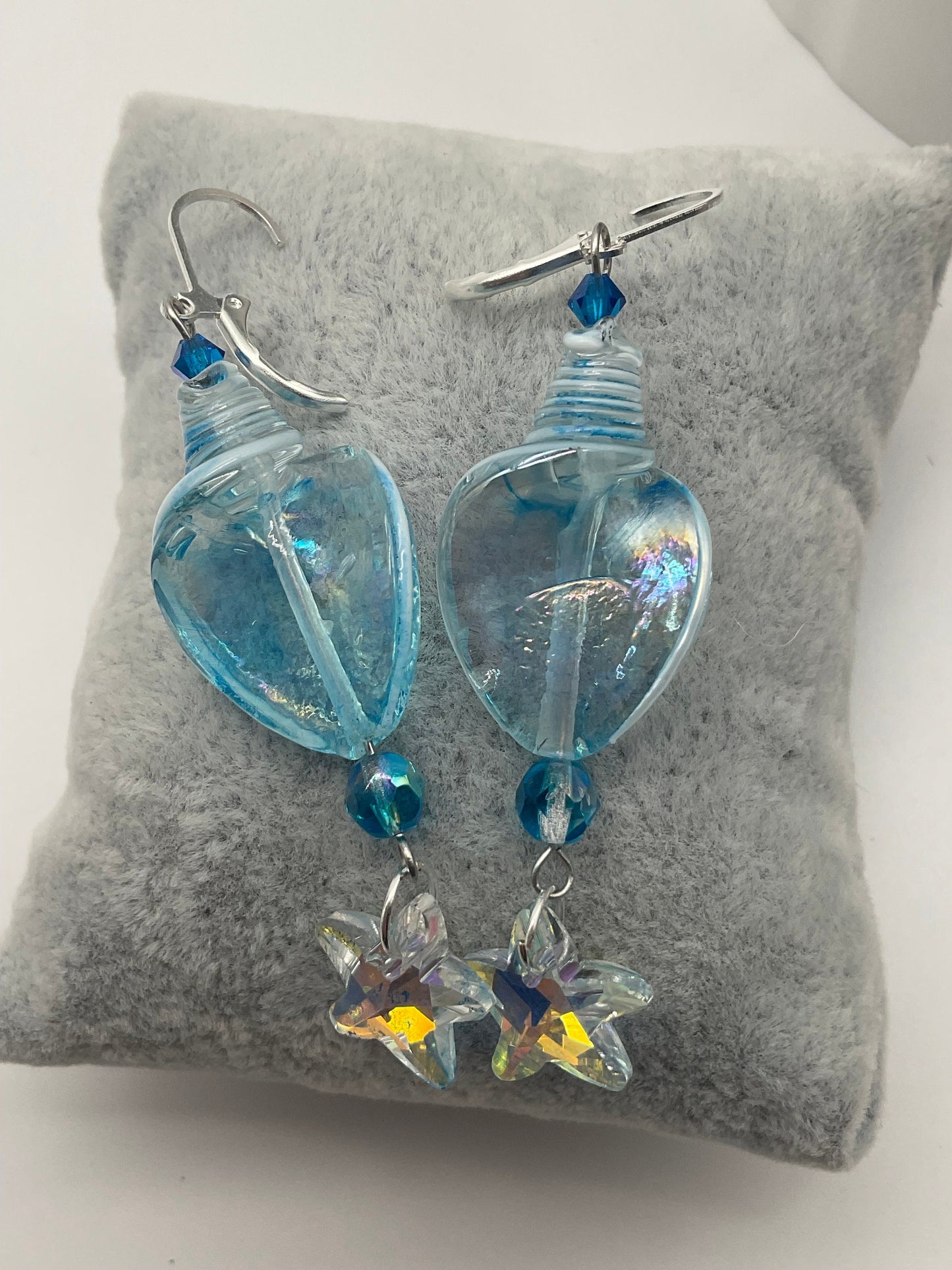 Blue Glass Ocean Theme Shell Dangle Drop Earrings