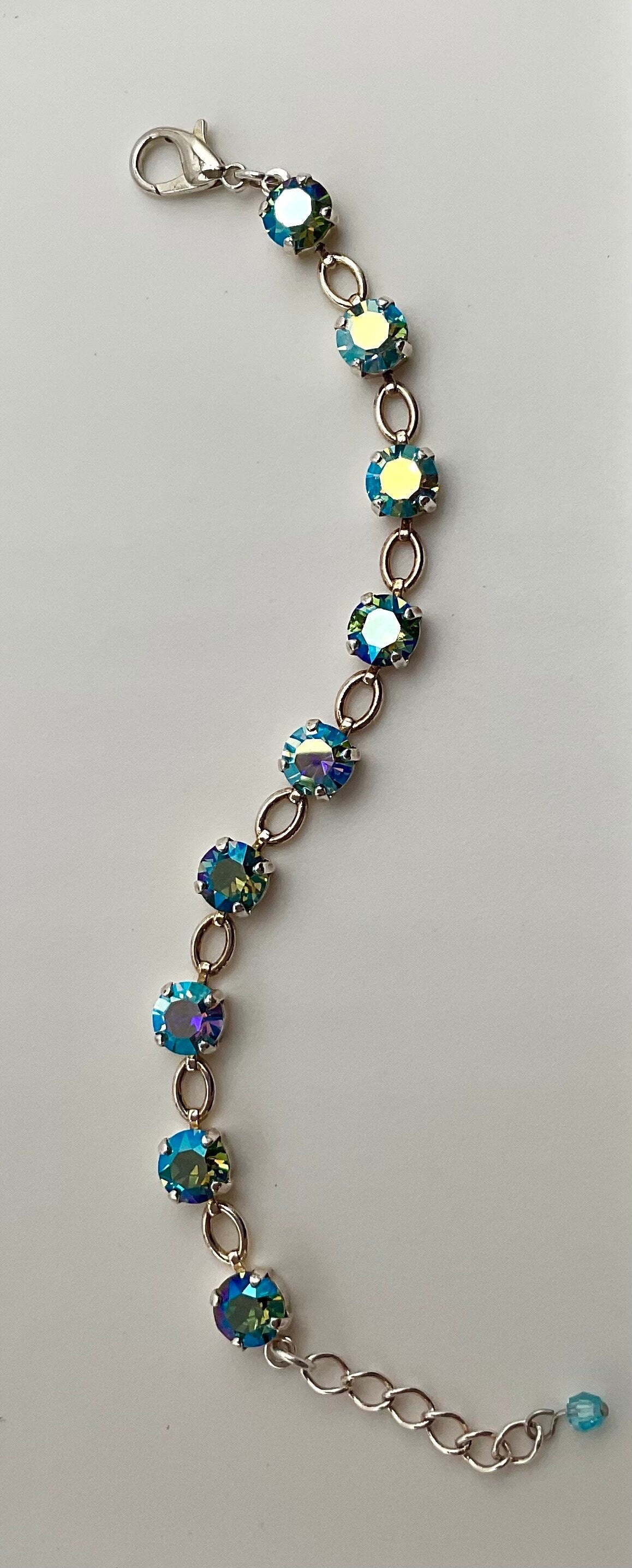8MM Bermuda Blue Genuine Crystal Bracelet for Special Occasions Silver 7-8 Inches