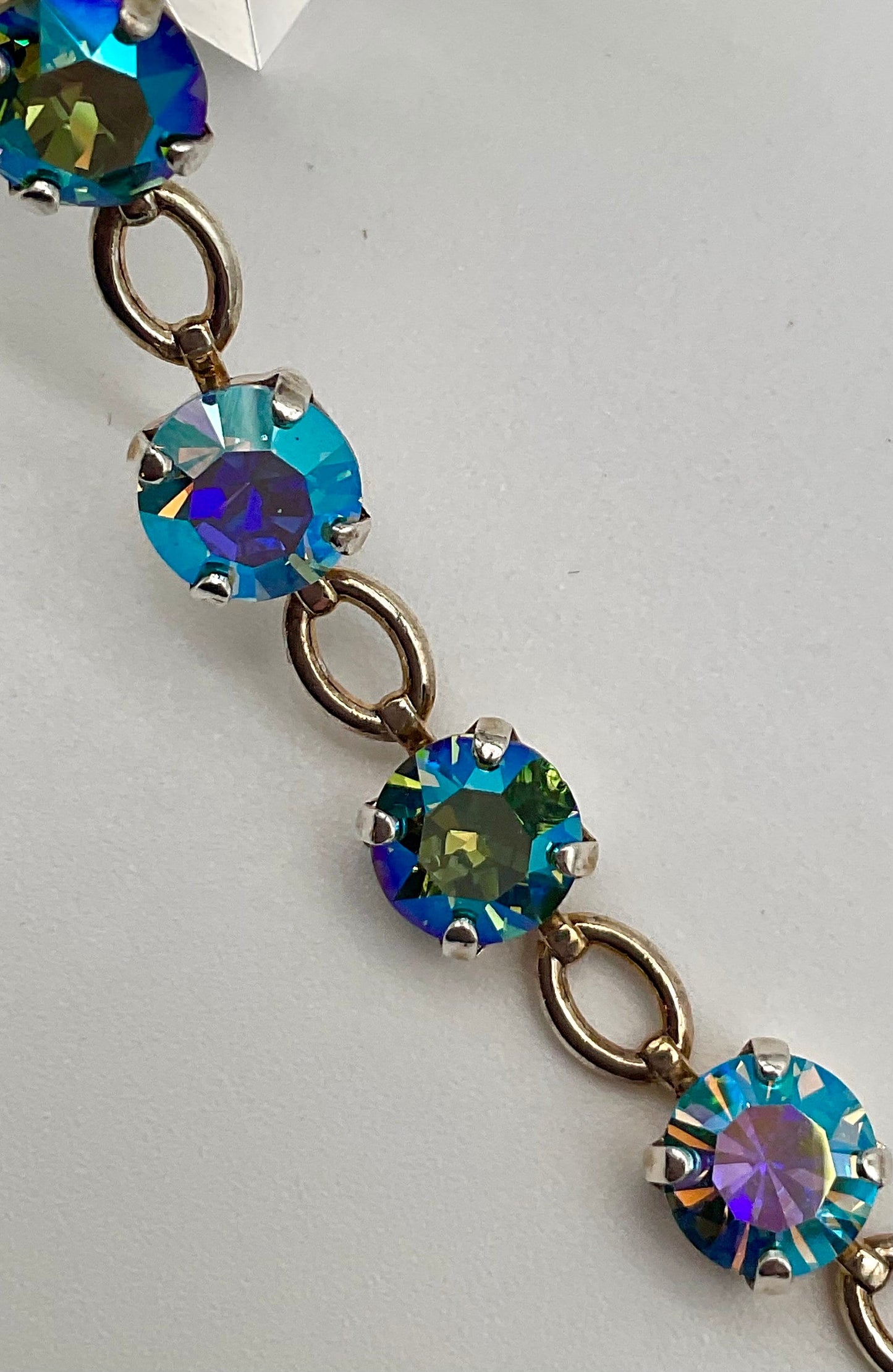 8MM Bermuda Blue Genuine Crystal Bracelet for Special Occasions Silver 7-8 Inches