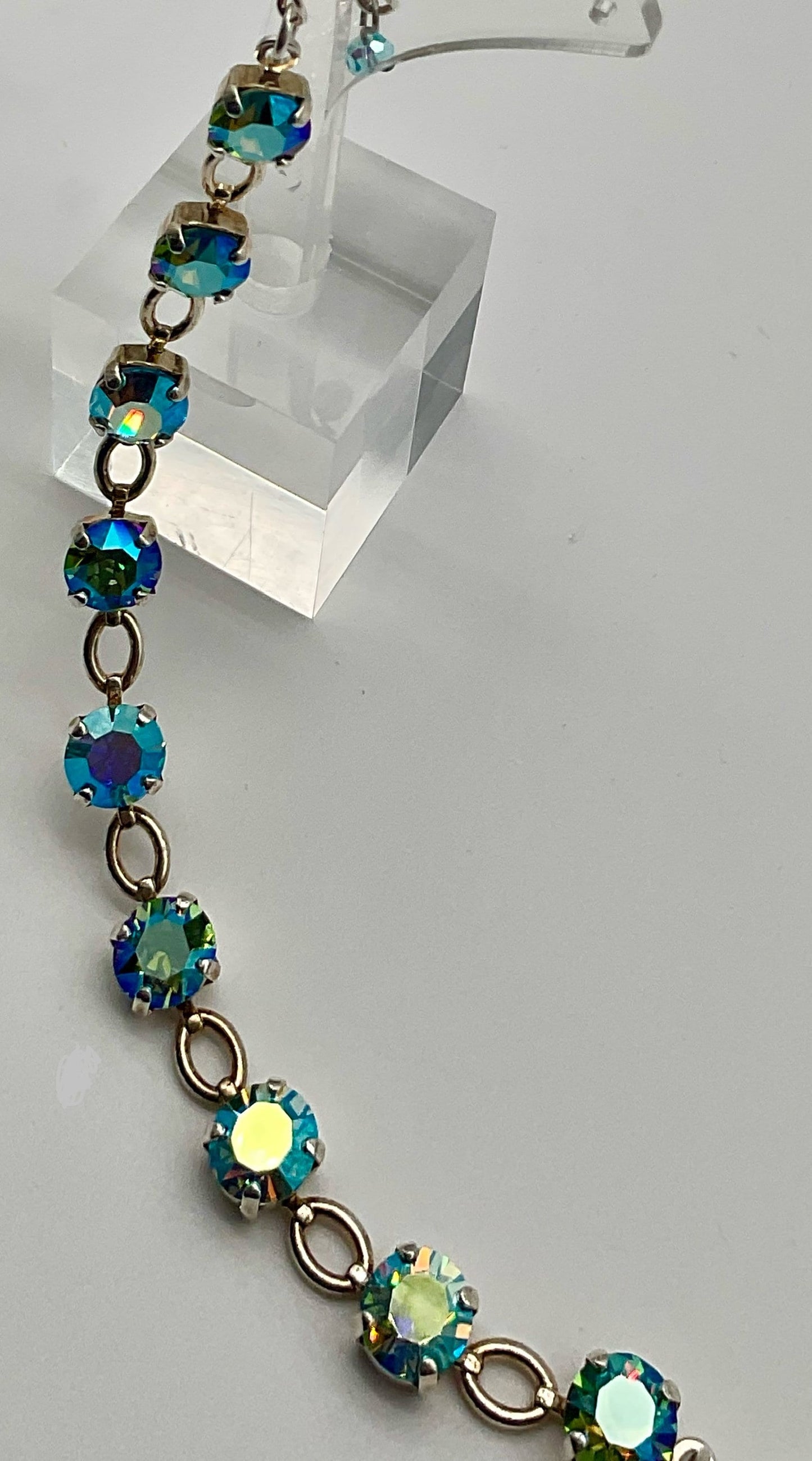 8MM Bermuda Blue Genuine Crystal Bracelet for Special Occasions Silver 7-8 Inches