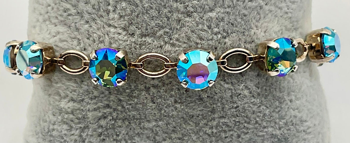 8MM Bermuda Blue Genuine Crystal Bracelet for Special Occasions Silver 7-8 Inches