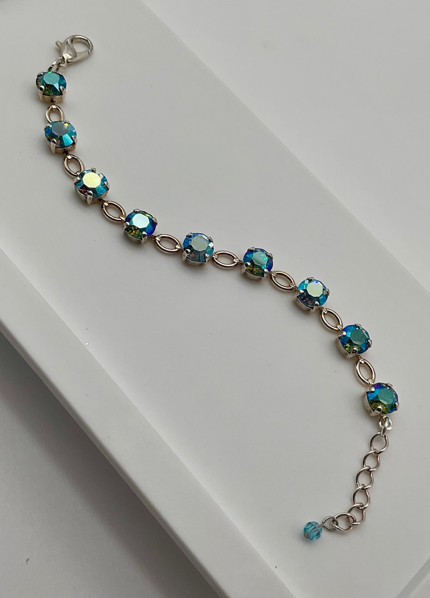 8MM Bermuda Blue Genuine Crystal Bracelet for Special Occasions Silver 7-8 Inches