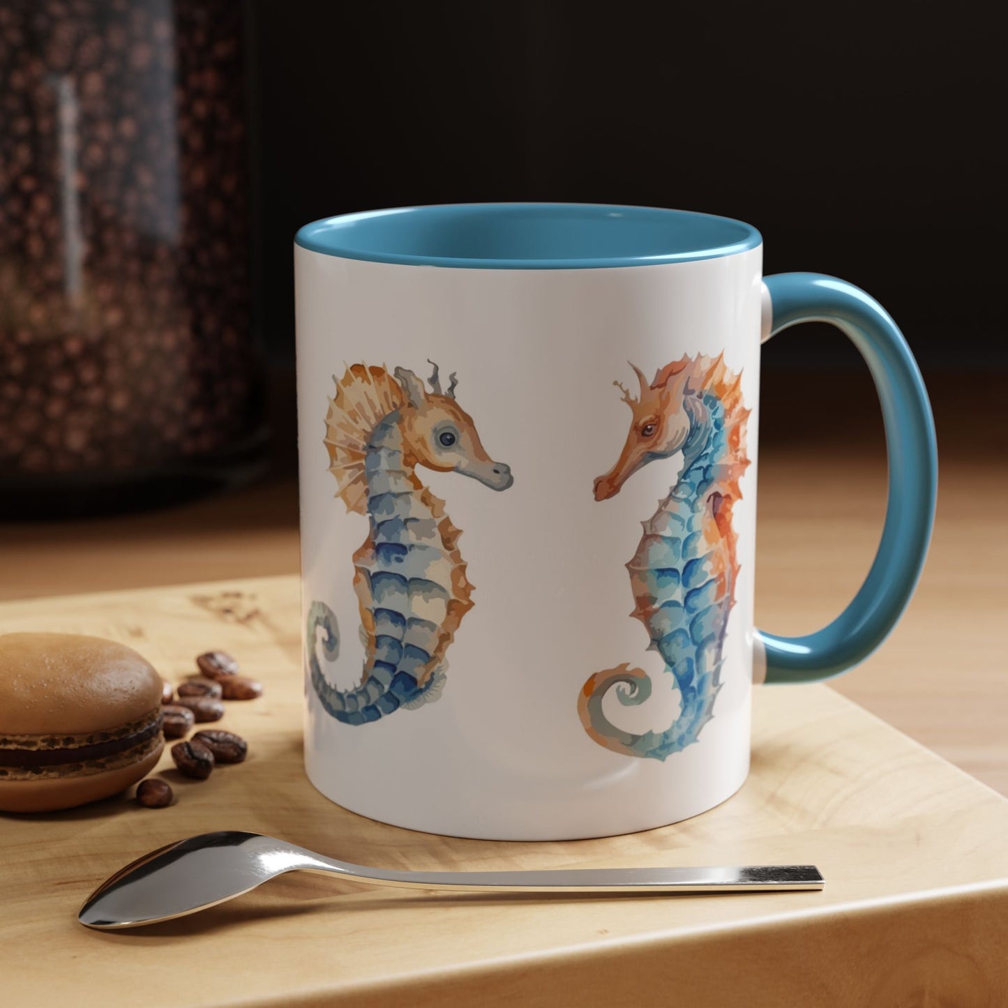 Accent Coffee Mug (11, 15oz) - Sea Horse Ceramic Cup - Mug