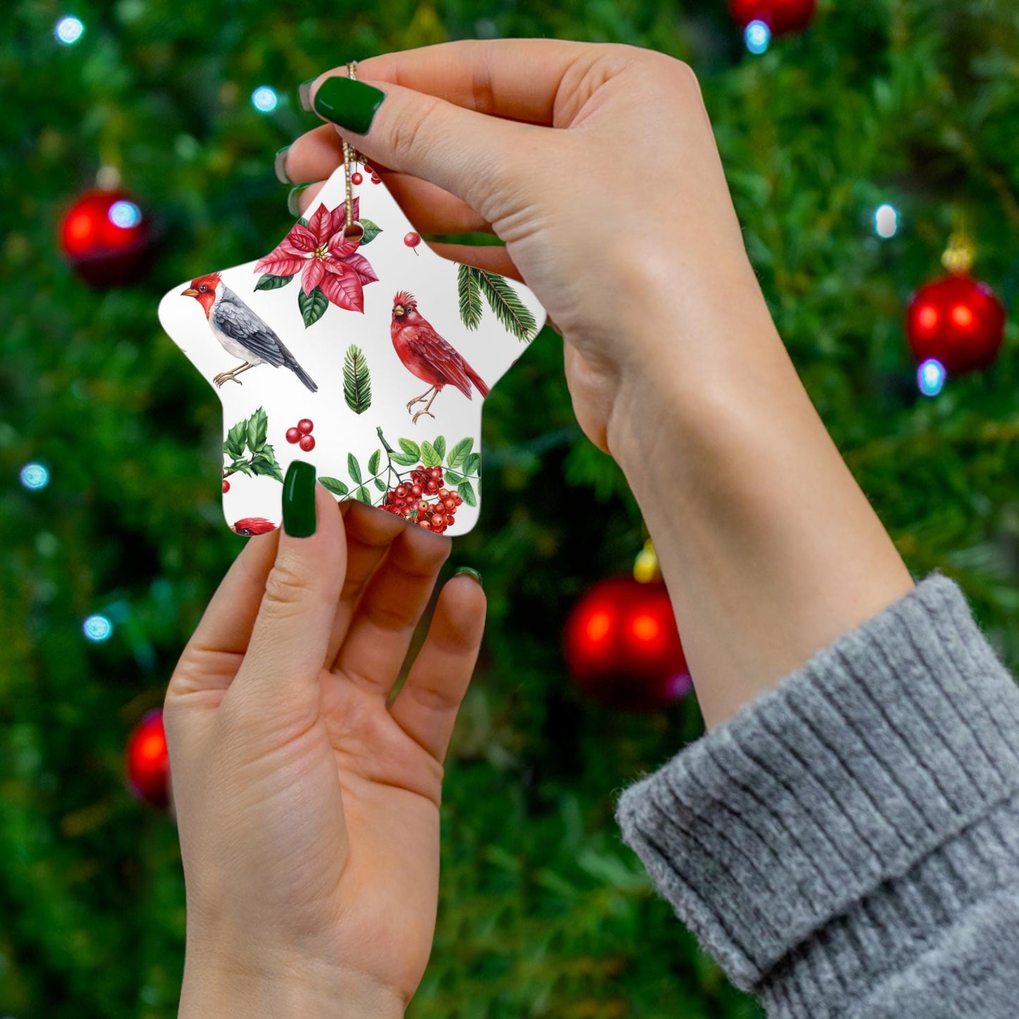 Ceramic Ornament, 4 Shapes Holiday Christmas Decorations for Tree