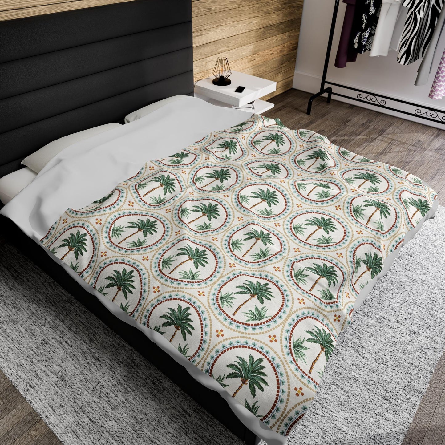 Velveteen Plush Blanket - Palm Tree Tan Throw