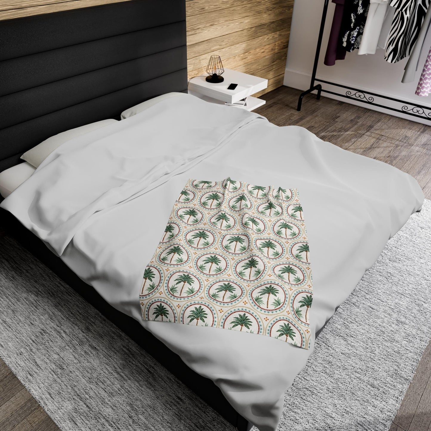 Velveteen Plush Blanket - Palm Tree Tan Throw