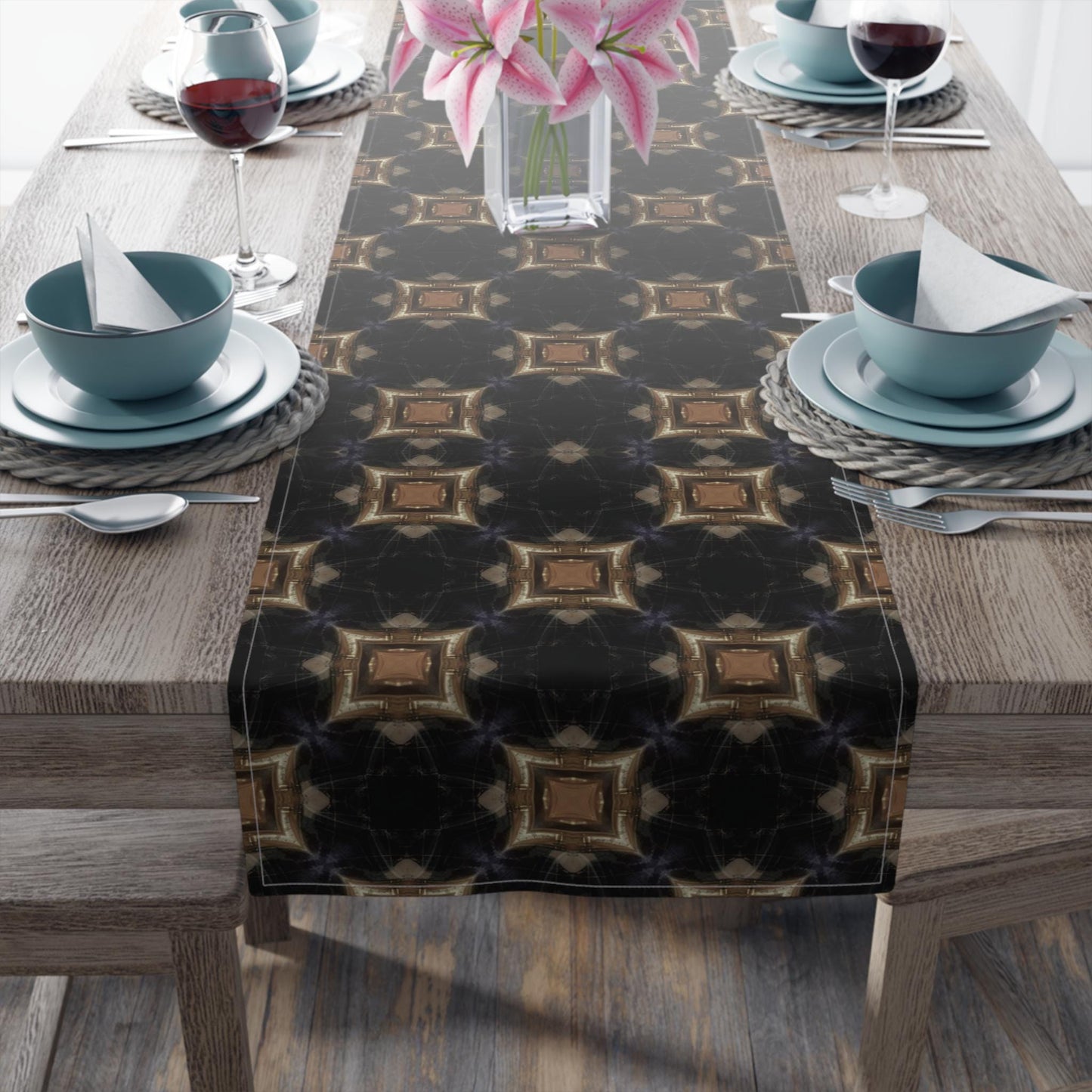 Navy Blue and Tan Pattern Kitchen Dining or Couch Table Home Decor