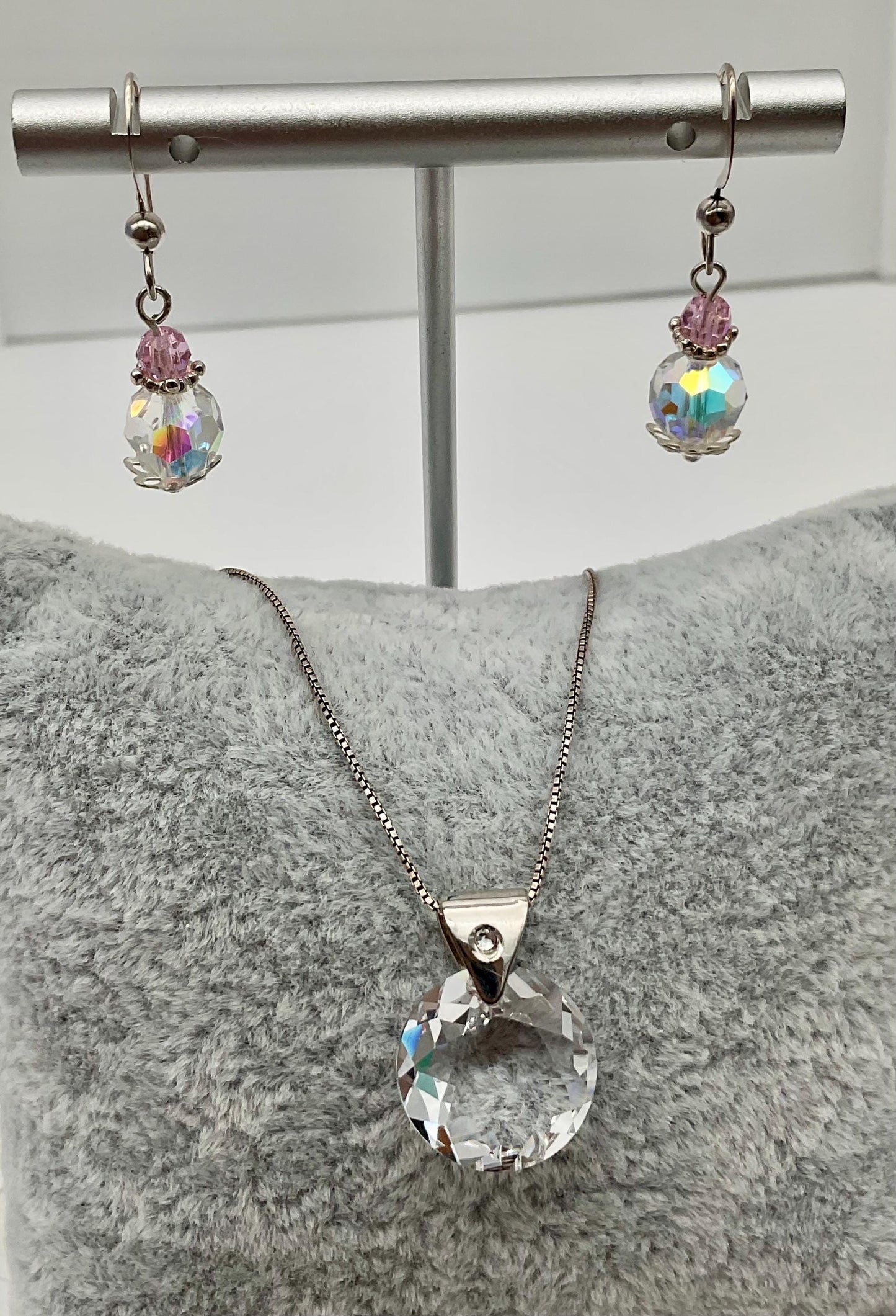 AB Heart Genuine Crystal Pendant Necklace and Earring Set