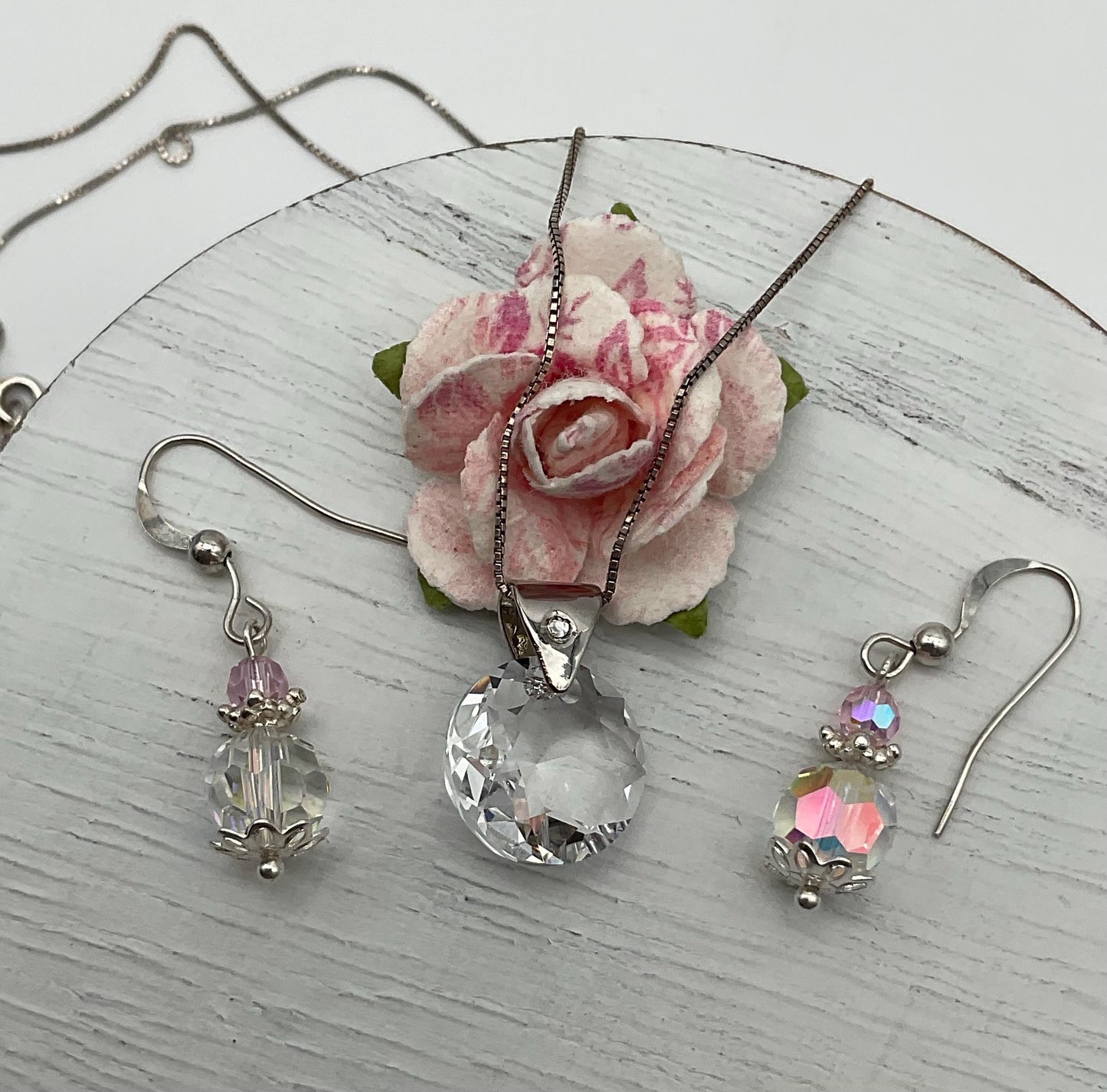 AB Heart Genuine Crystal Pendant Necklace and Earring Set