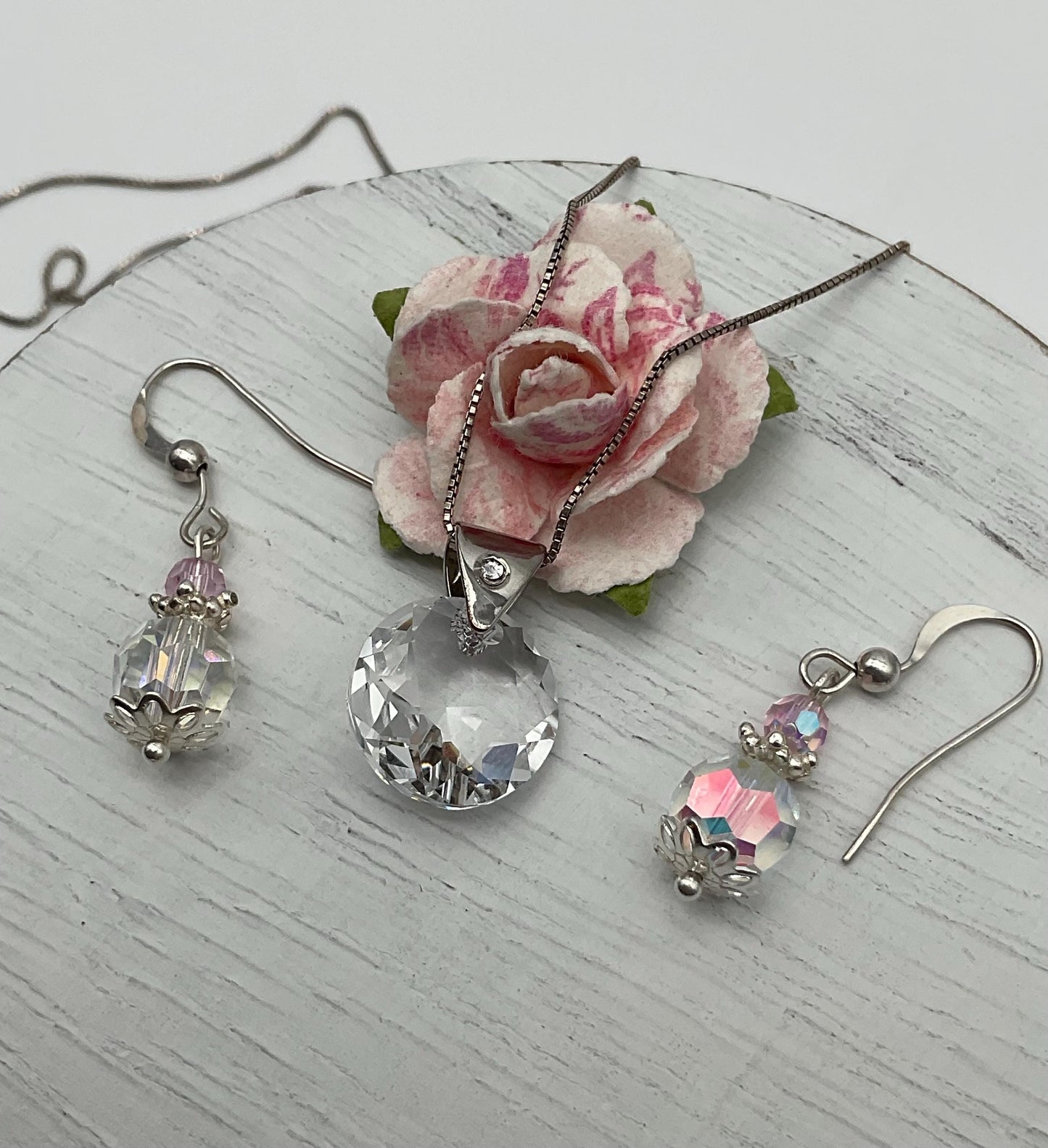 AB Heart Genuine Crystal Pendant Necklace and Earring Set