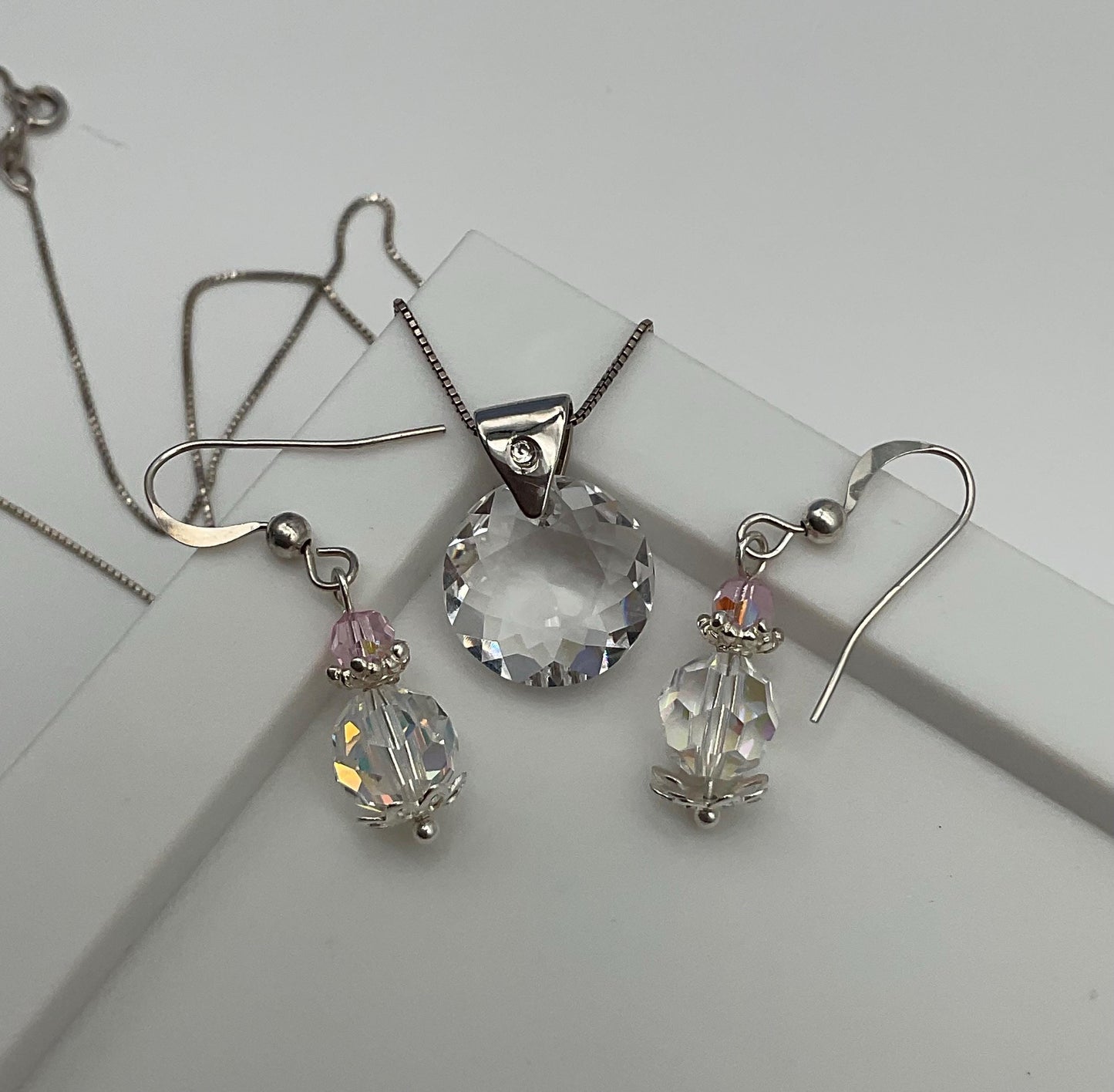 AB Heart Genuine Crystal Pendant Necklace and Earring Set