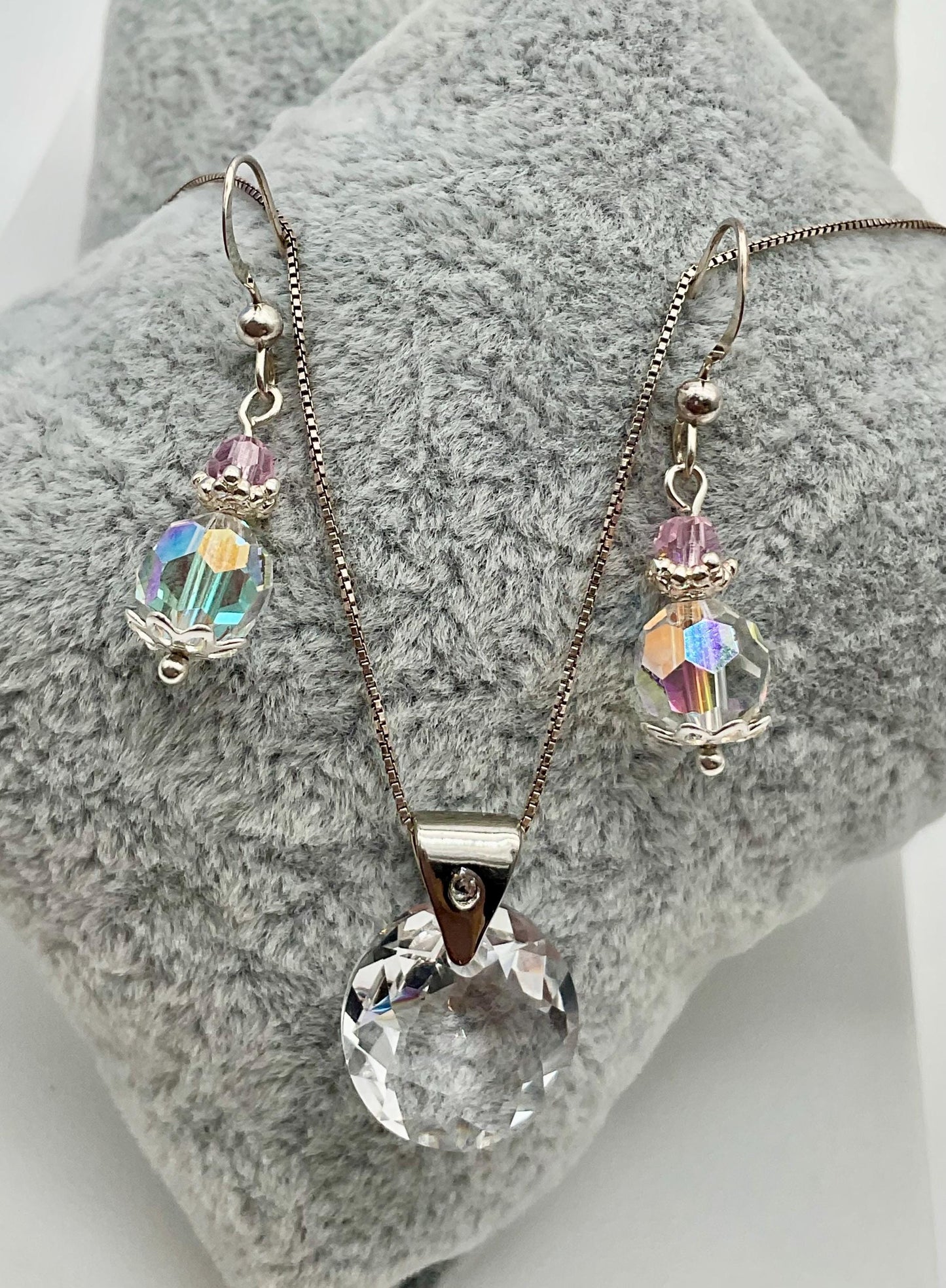 AB Heart Genuine Crystal Pendant Necklace and Earring Set