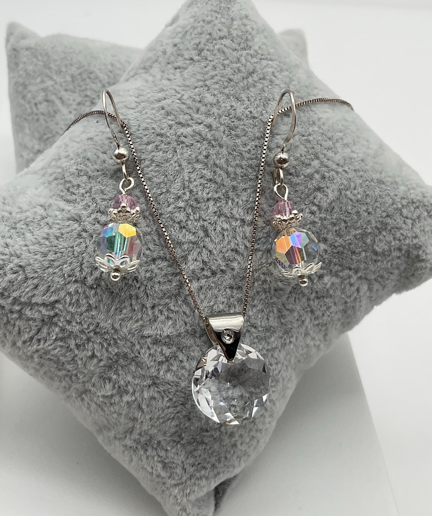 AB Heart Genuine Crystal Pendant Necklace and Earring Set
