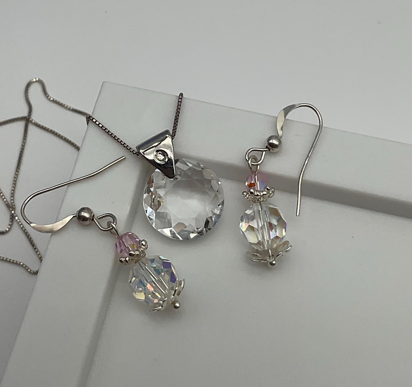 AB Heart Genuine Crystal Pendant Necklace and Earring Set
