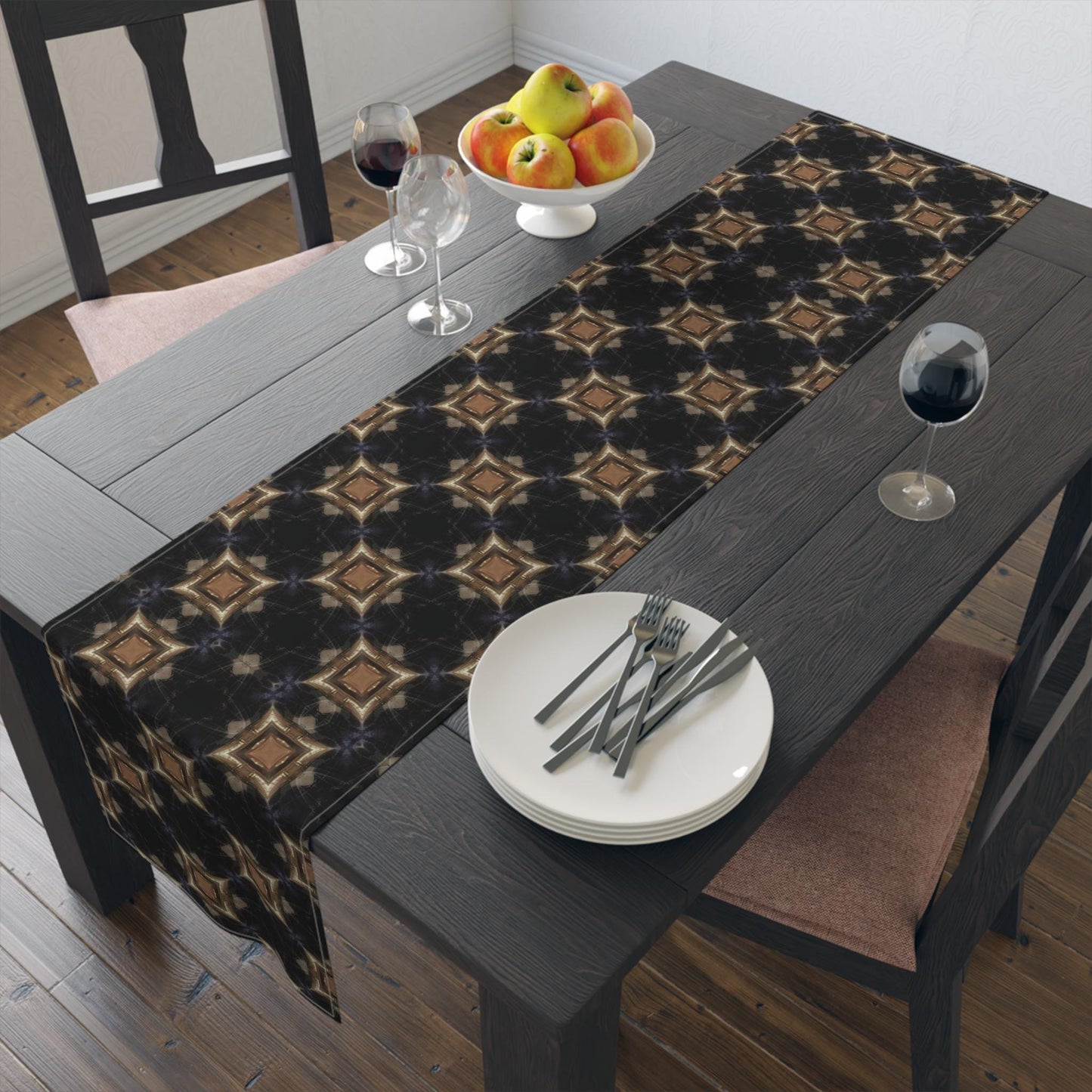 Navy Blue and Tan Pattern Kitchen Dining or Couch Table Home Decor