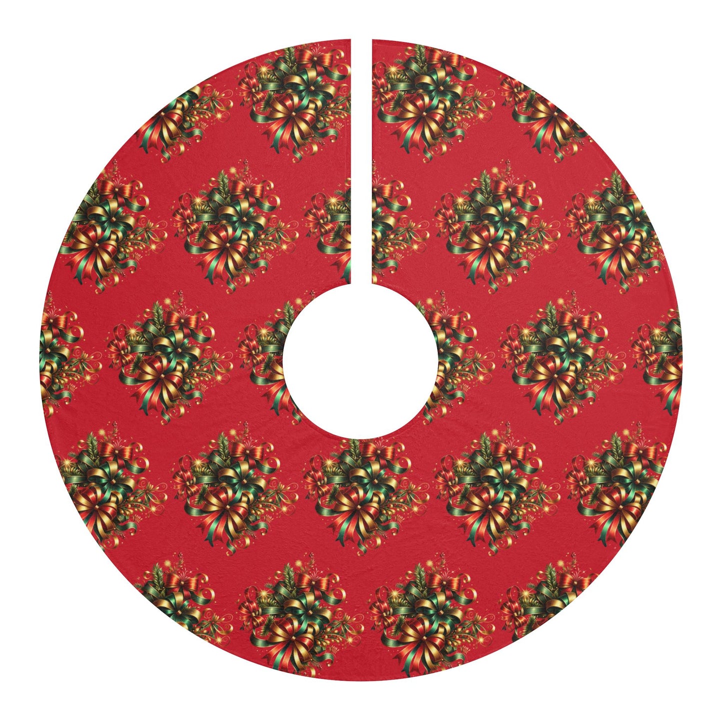 Christmas Tree Skirts Decor - Green, Red, and Gold Ribbon