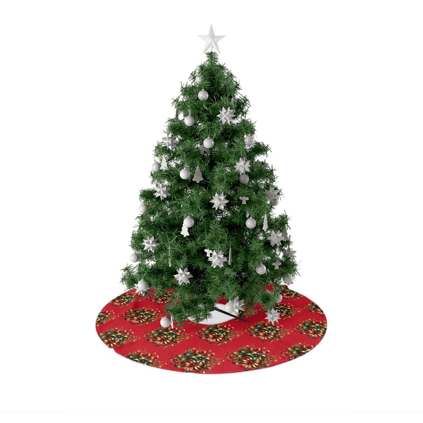 Christmas Tree Skirts Decor - Green, Red, and Gold Ribbon